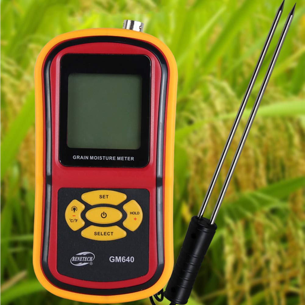 Portable Digital Grain Moisture Meter - LCD Display Hygrometer for Corn, Wheat, Rice, Beans - GM640 Grain Tester with Measuring Probe | Perfect for Farmers, Agriculture & Food Storage Quality Control