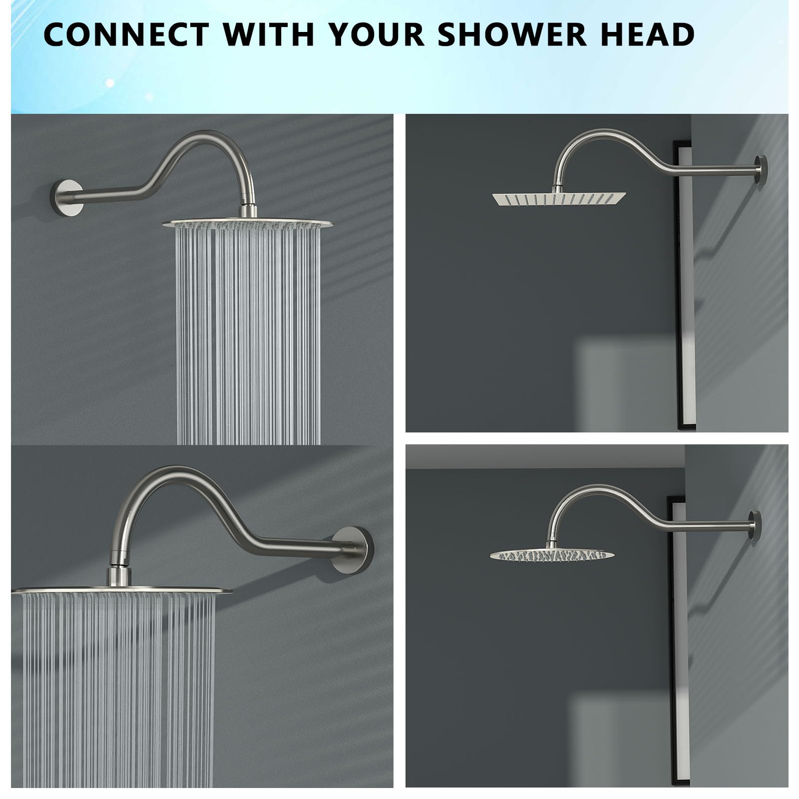 Lordear 17 Inch Shower Extension Arm - Solid Brushed Nickel T304 Stainless Steel Shower Head Pipe with Flange for Rain Shower Heads | Perfect for Bathroom Renovation & Luxury Spa Experience
