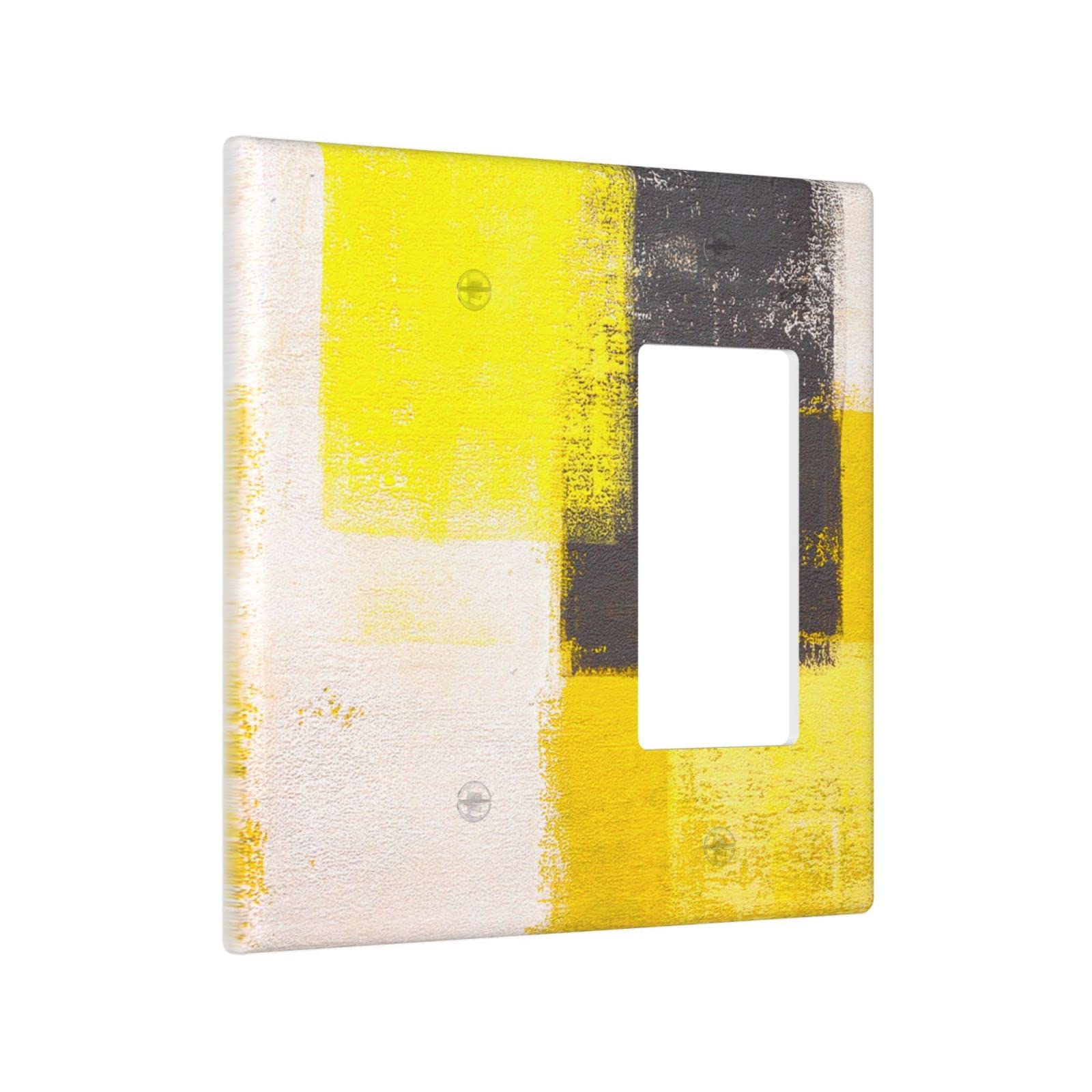 Abstract Beige Yellow Grey Light Switch Cover - Decorative 2 Gang Blank Rocker Wall Plate - Funny Light Switch Faceplate 4.5