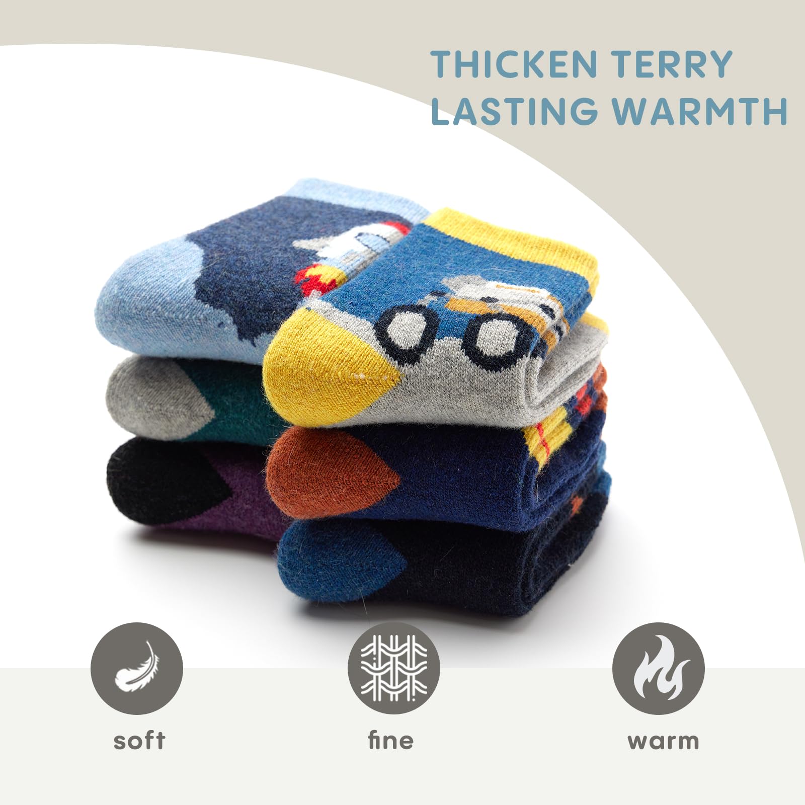 Girls Winter Wool Socks - 6 Pack Kids Cartoon Thermal Socks for Cold Weather, Warm & Thick Knitted Socks for School, Outdoor & Home Wear
