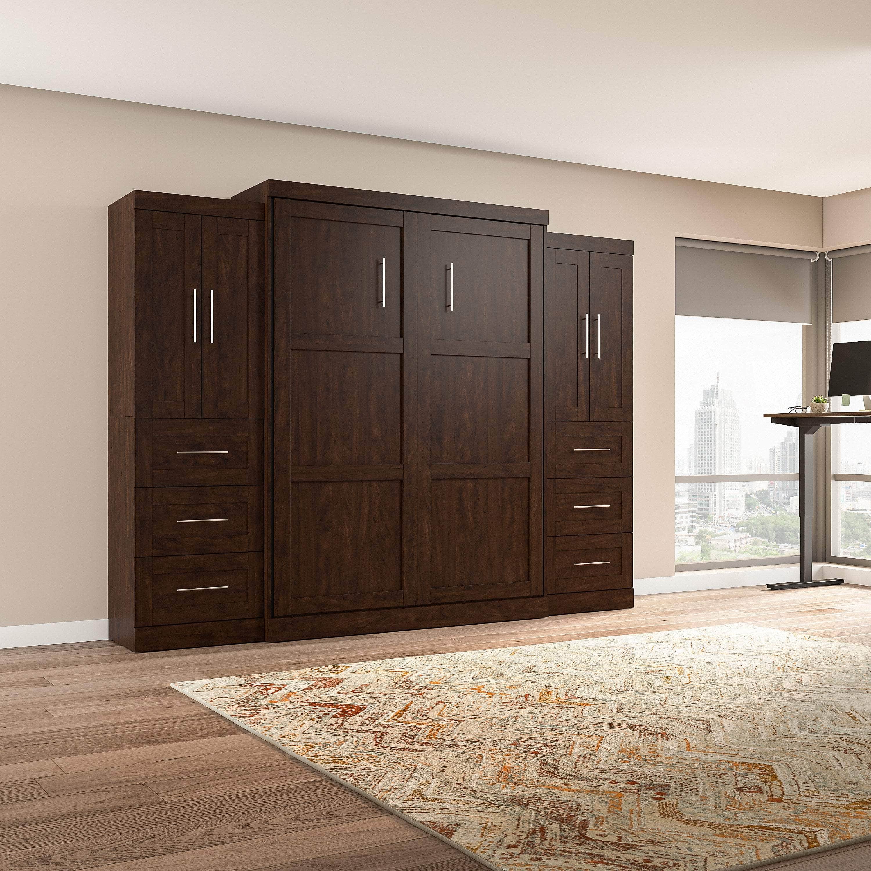 Pur Queen Murphy Wall Bed with Closet Storage Cabinets (115W) - 7 Color Options - Space-Saving Solution for Small Apartments, Guest Rooms & Home Offices