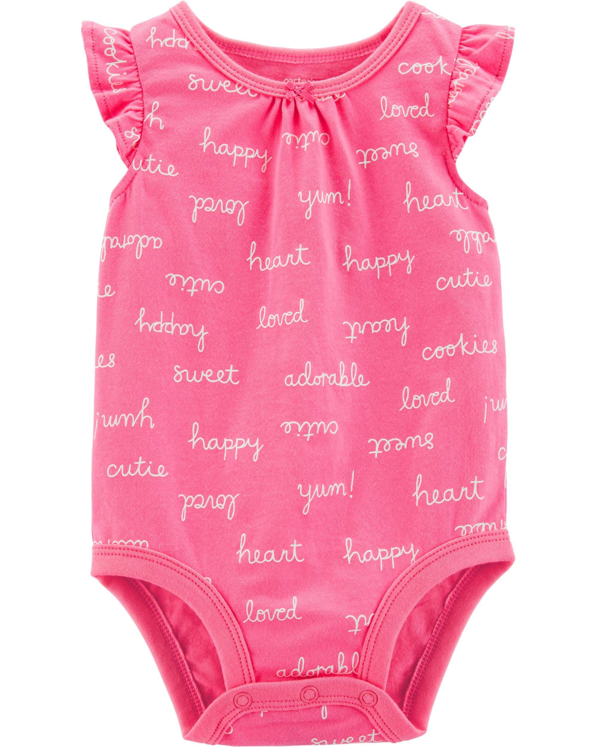 Carters Baby Girls Short Sleeve Bodysuits - Pink Happy Print - 6 Months - Soft Cotton Onesies for Infants - Perfect for Playtime, Daycare & Family Photos