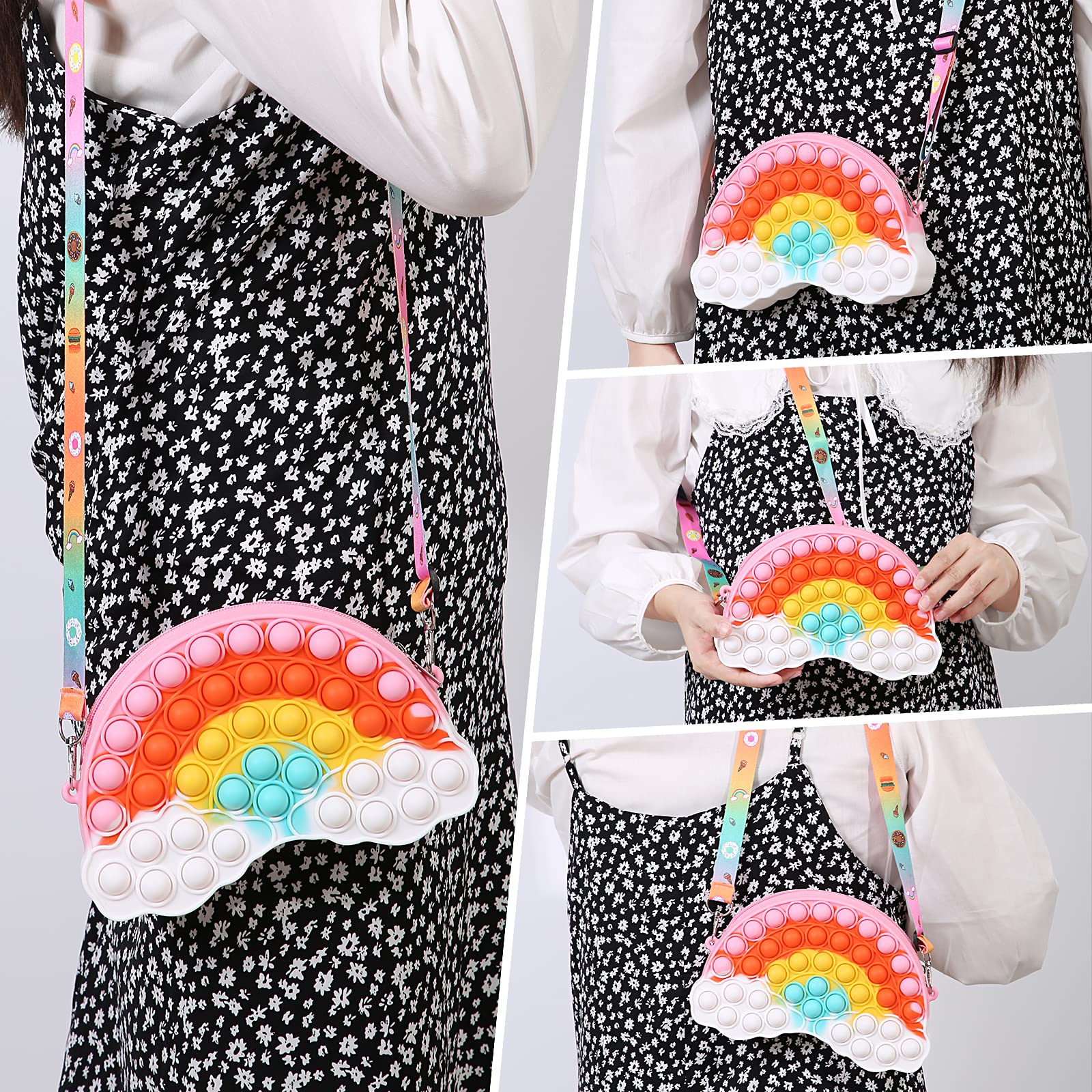 Rainbow Clouds Pop Shoulder Purse - Sensory Fidget Toy Bag for Girls & Women, ADHD Anxiety Stress Relief, Easter Gifts (Great for School, Travel & Daily Use)