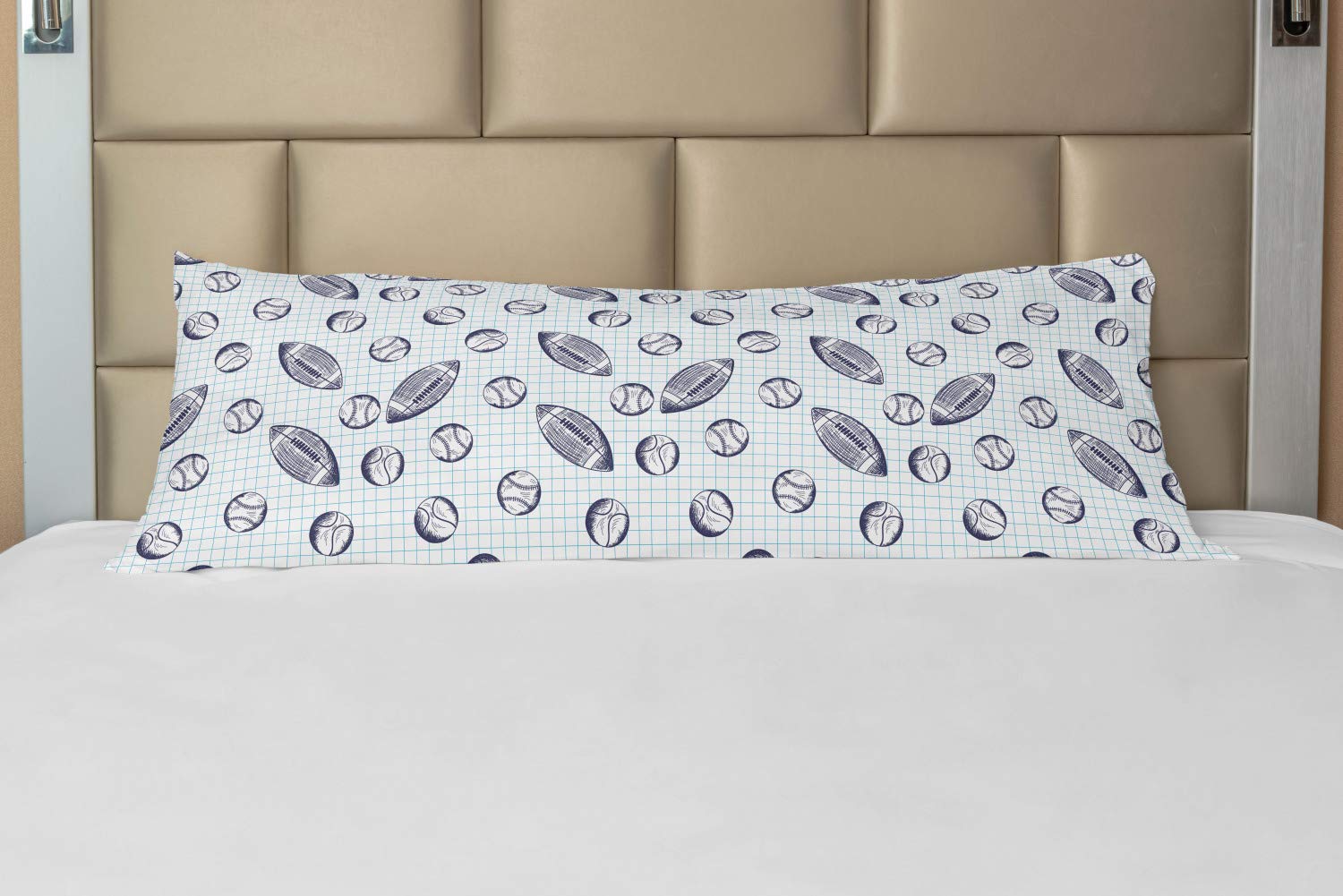 Ambesonne Baseball Themed Body Pillow Cover with Zipper - Pigskin & Baseballs Checkered Design, 21x54 Inches, Indigo & Pale Blue - Perfect for Sports Fans, Home Decor, and Gift Giving