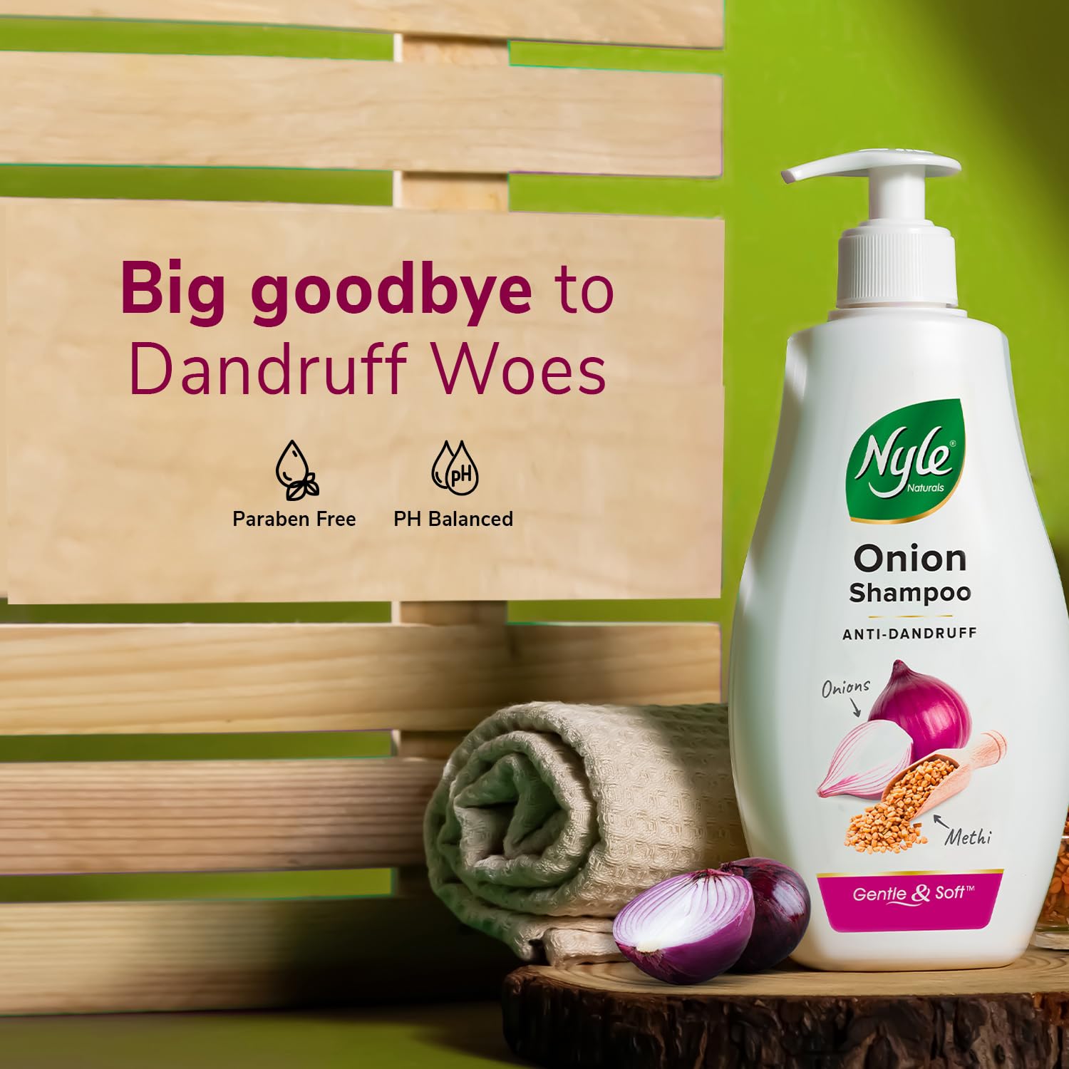 Nyle Naturals Onion Anti-Dandruff Shampoo with Fenugreek - Gentle, pH Balanced & Paraben Free for Men & Women (800ml) - Soothes Scalp & Reduces Flakes for Healthy Hair