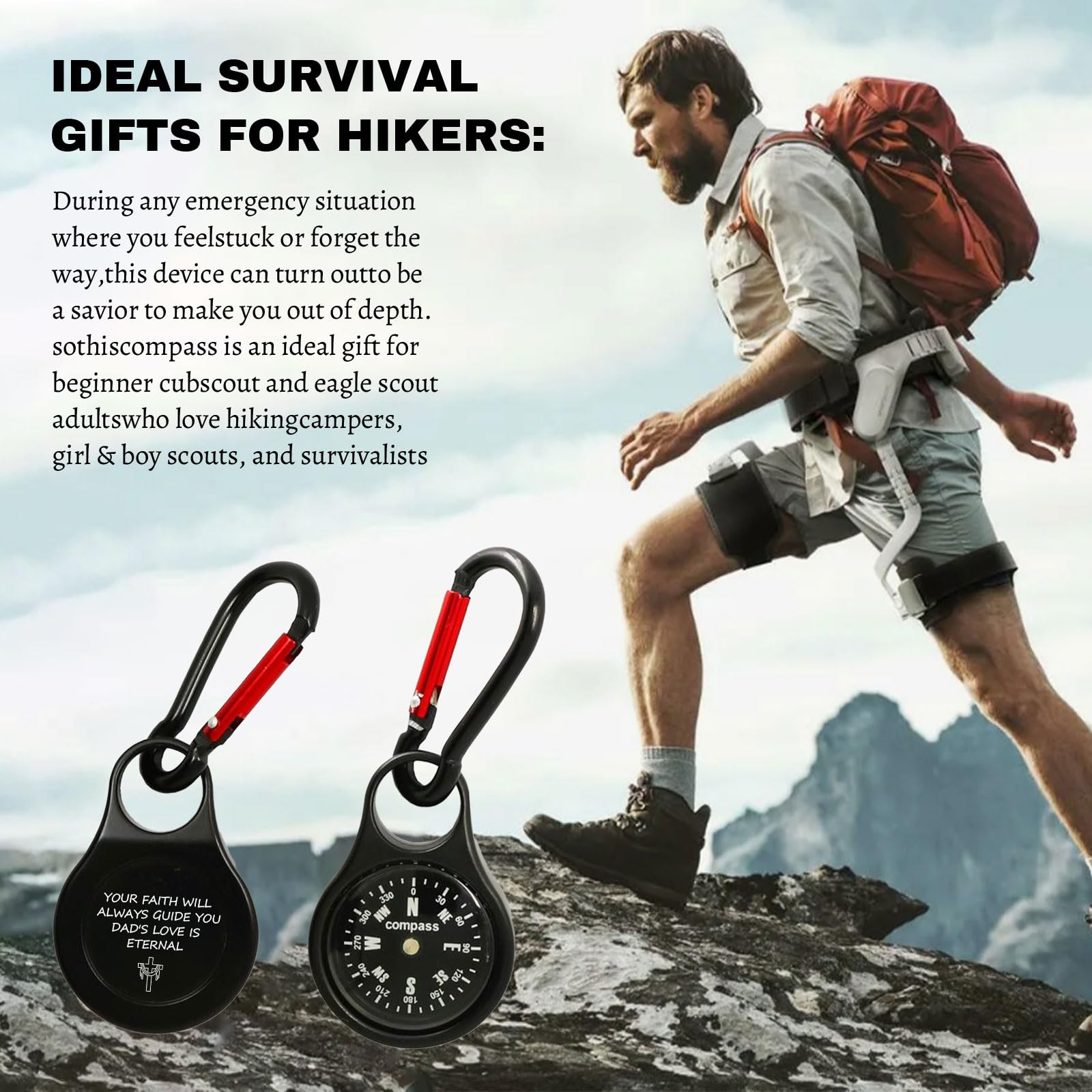 Custom Portable Compass Keychain - Mini Waterproof Luminous Survival Compass for Men | Perfect for Hiking, Camping, Hunting & Map Navigation | Great Outdoor Adventure Gift
