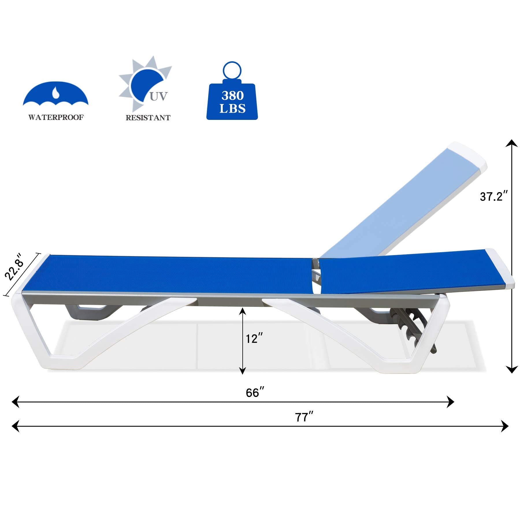 **Domi Adjustable Aluminum Pool Lounge Chair - All-Weather Outdoor Chaise Lounge with Side Table - Textilene Fabric for Deck, Lawn, Backyard & Poolside Relaxation (Blue)**