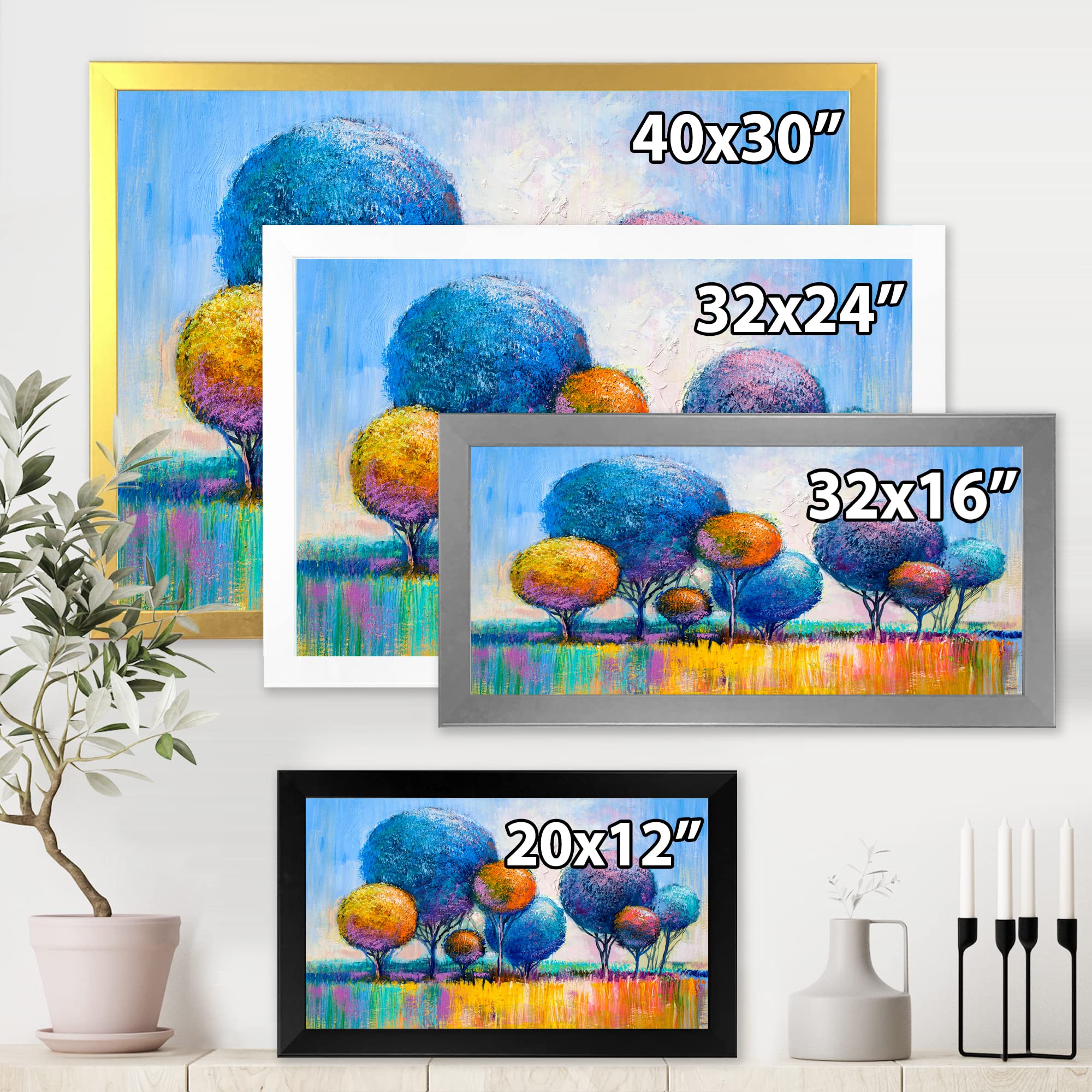 DesignQ Autumn Fantasy Trees IV Modern Framed Wall Art - Nature Inspired Home Decor for Living Room, Bedroom & Office