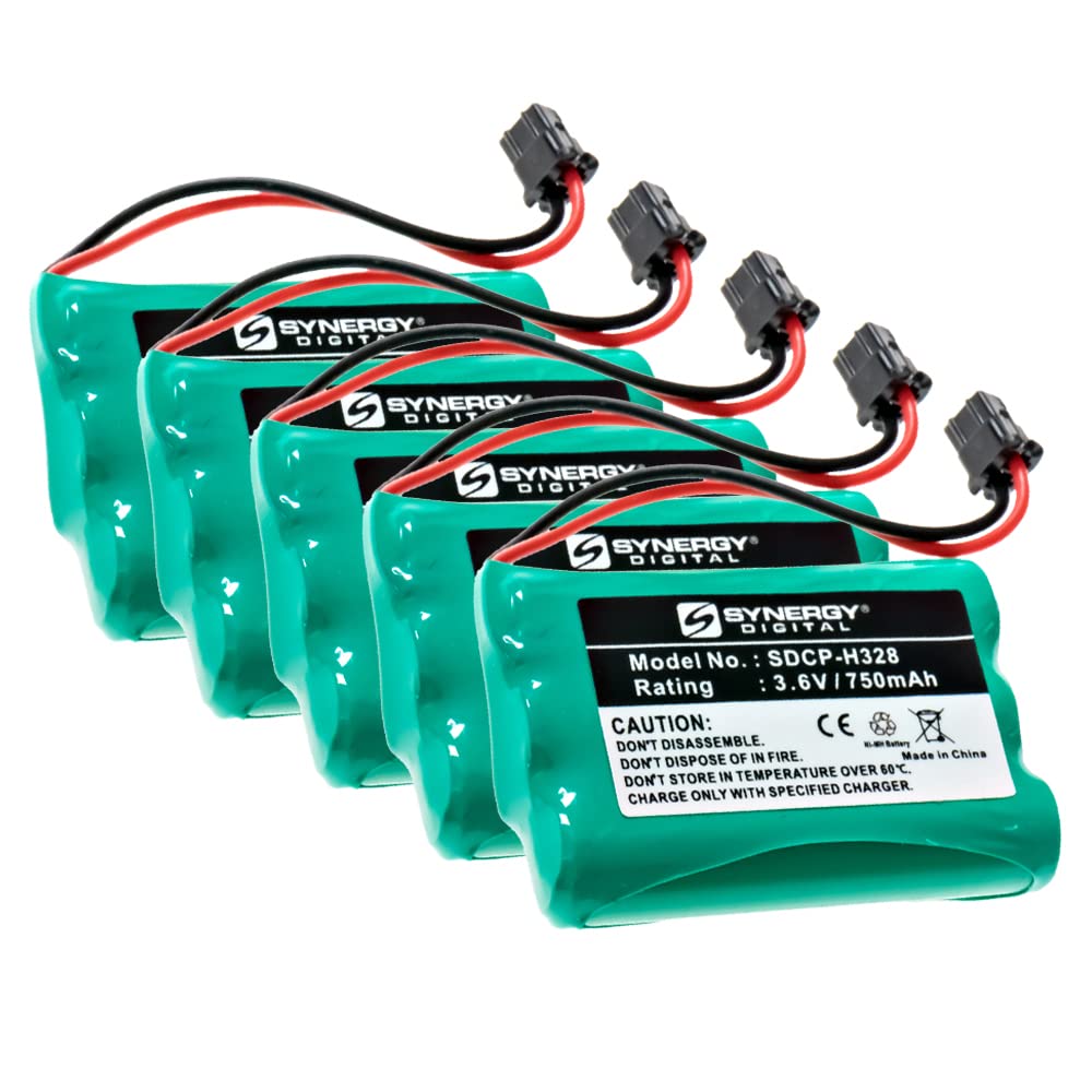 Synergy Digital Rechargeable Ni-MH 3.6V 750mAh Cordless Phone Batteries - 5 Pack - Compatible with Sanik GES-PCF03 & Other Cordless Phones - Perfect for Home, Office, and Business Use