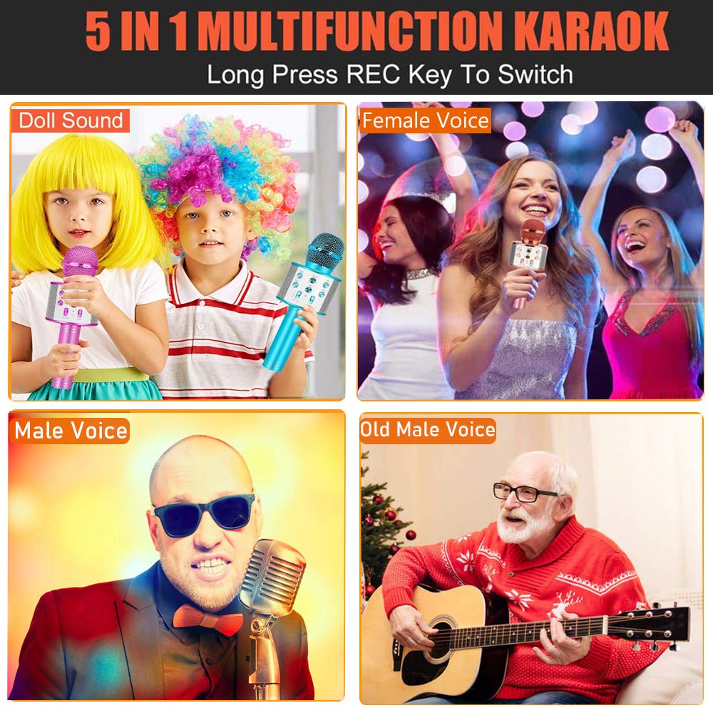Bluetooth Karaoke Microphone for Kids - Wireless Portable Singing Mic with Echo Function, Built-in Speaker, Compatible with Android/iOS Smartphones (Purple) - Perfect for Home Parties, Birthday Gifts & Singing Practice