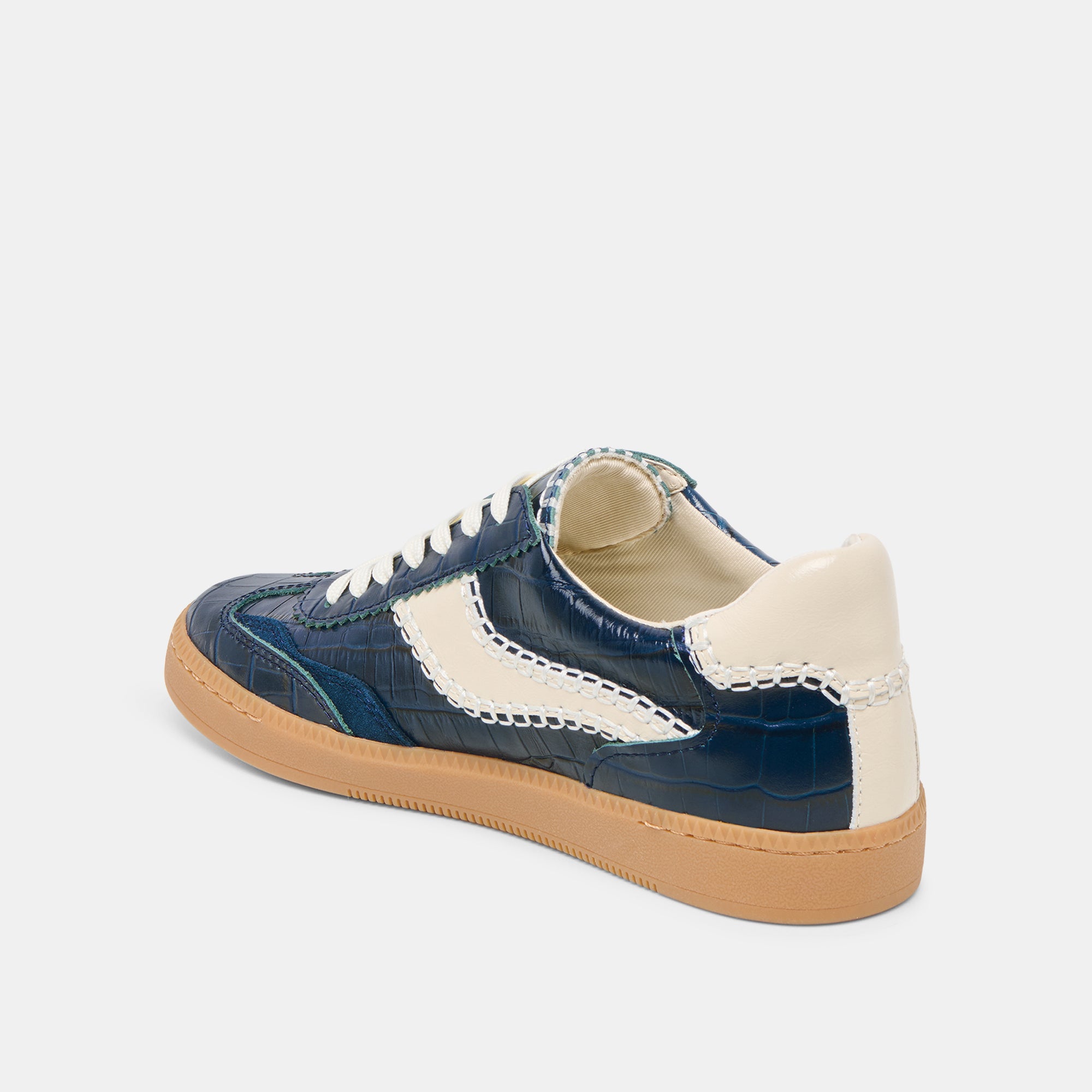 Stylish Stitch Sneakers in Ink Crocodile Embossed Leather - Perfect for Casual Wear, Street Fashion & Everyday Comfort