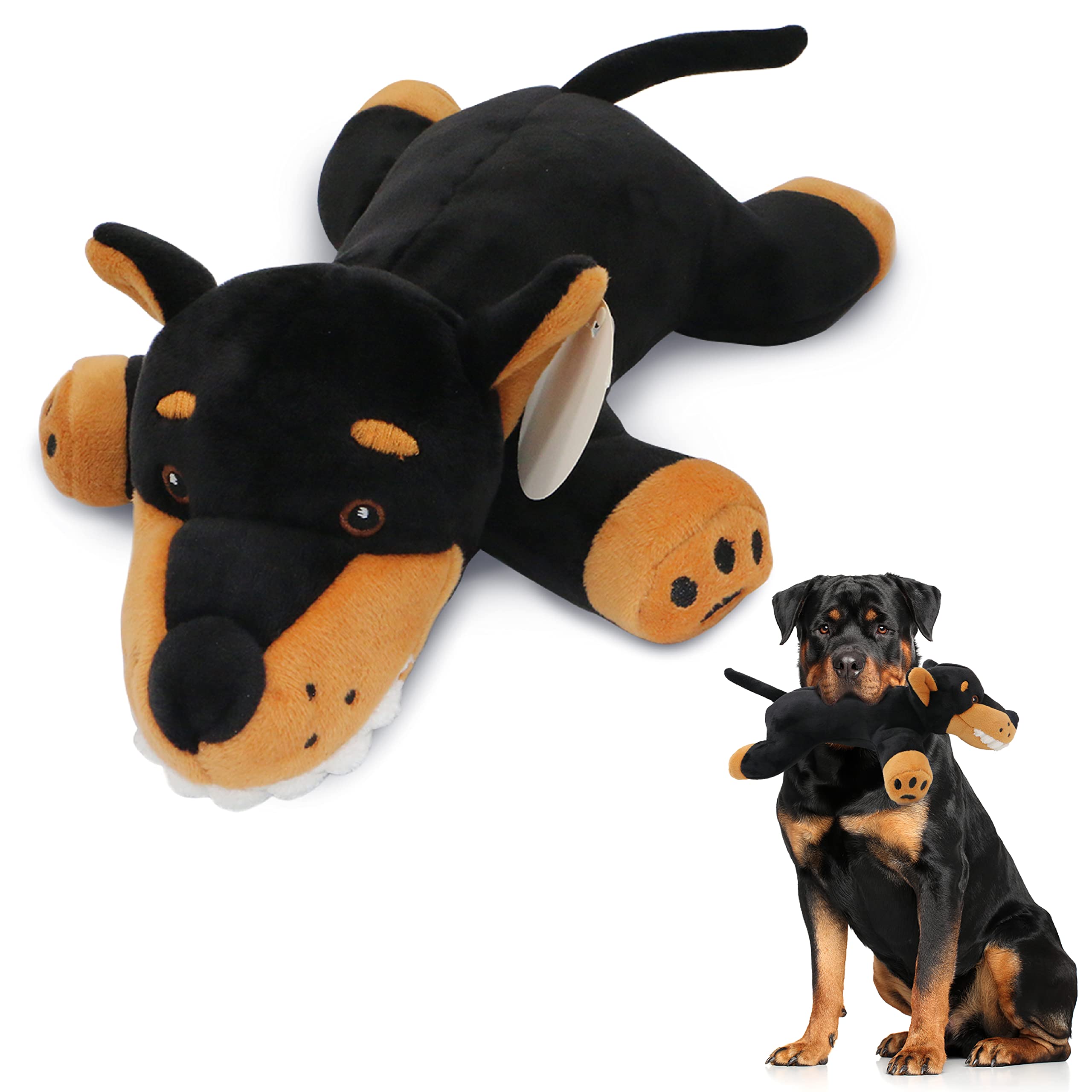 Doberman Stuffed Animal Dog Toy - Black and Tan Plush with Pointed Ears | Cute Interactive Puppy Chew Toy for Training, Cuddling & Playtime
