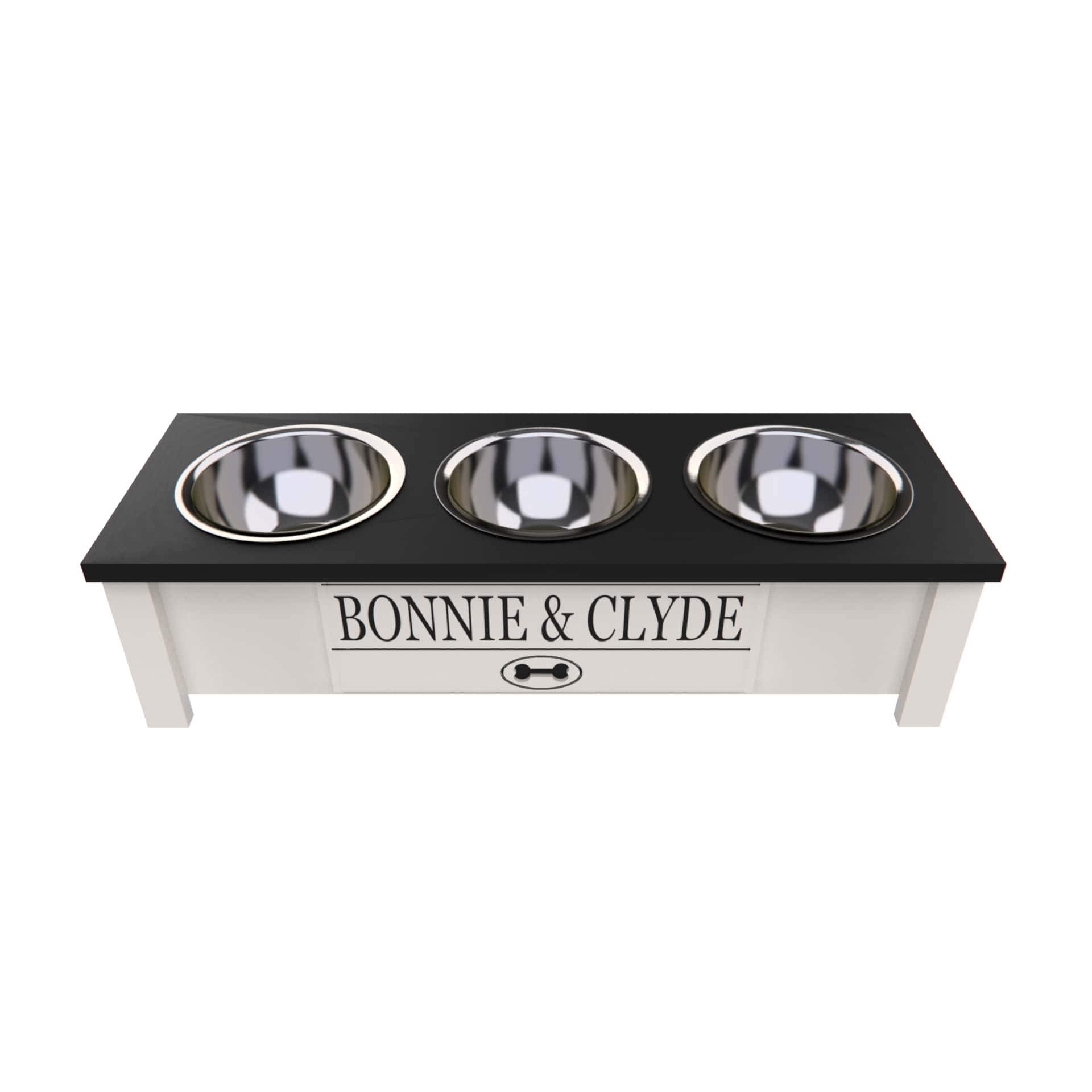 Personalized Elevated Triple Dog Bowl Stand for Large, Medium, Small & X-Small Dogs - 3 Stainless Steel Food & Water Bowls with Internal Storage - Ergonomic Raised Feeder for Better Digestion (Small, Black) - Perfect for Kitchen, Living Room or Outdoor Use