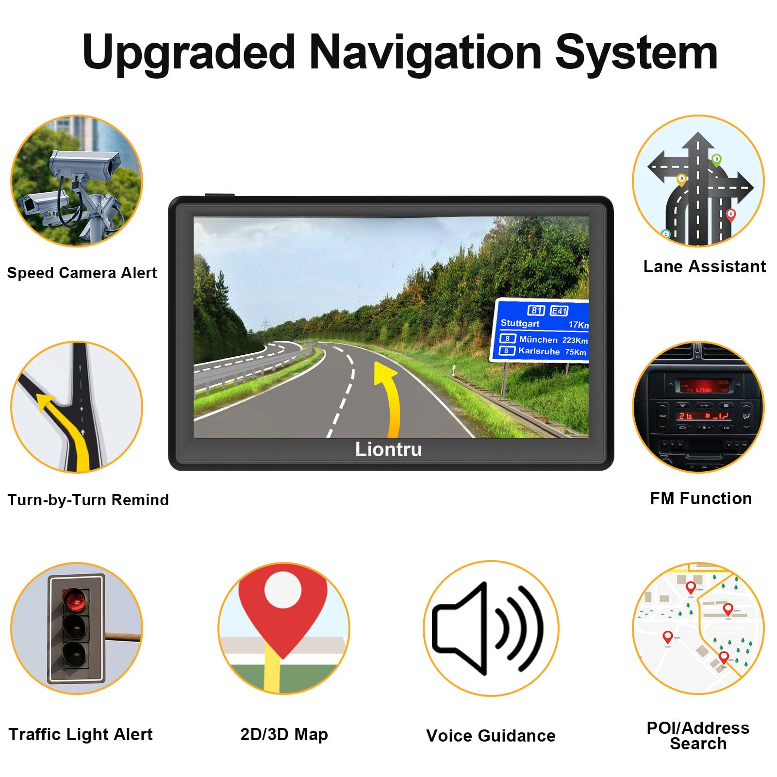 Liontru 7-inch Touchscreen Car GPS Navigation System with 2024 USA Canada Maps - Free Lifetime Updates for Semi Trucks, RVs & Commercial Vehicles | Perfect for Road Trips, Trucking & RV Travel