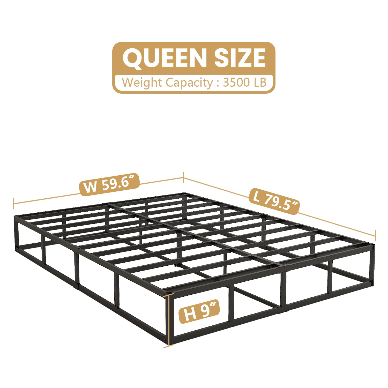 9 Inch Queen Box Spring - Sturdy Metal Frame Mattress Foundation for Queen Bed | Quiet & Easy Assembly | Perfect for Bedroom, Guest Room & Dormitory