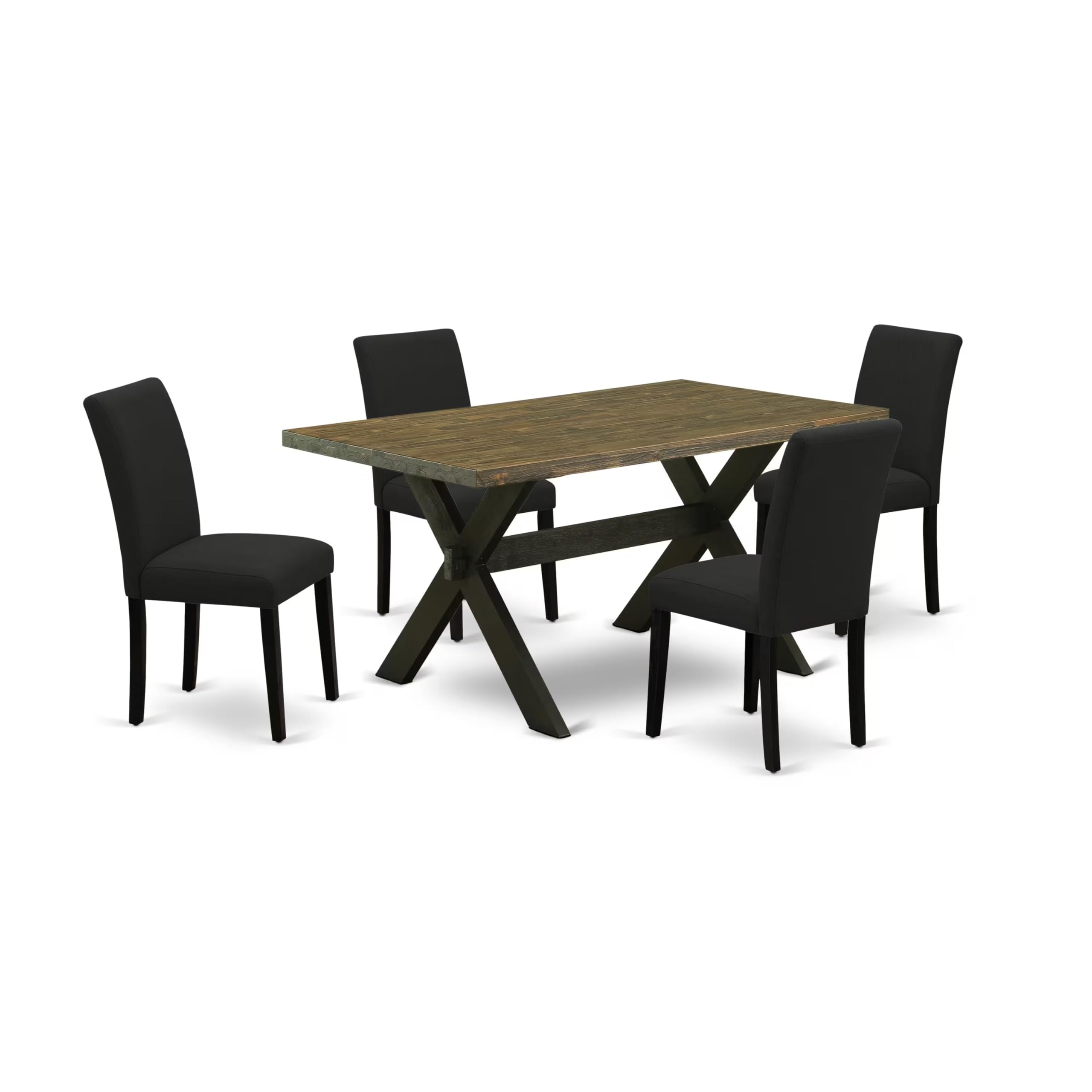 East West Furniture X676AB624-5 5-Piece Kitchen Dining Set - 36x60 Inch Rectangle Table with X-Legs & 4 Black Linen Upholstered Chairs - Modern Dining Room Furniture for Small Spaces, Breakfast Nooks & Compact Apartments