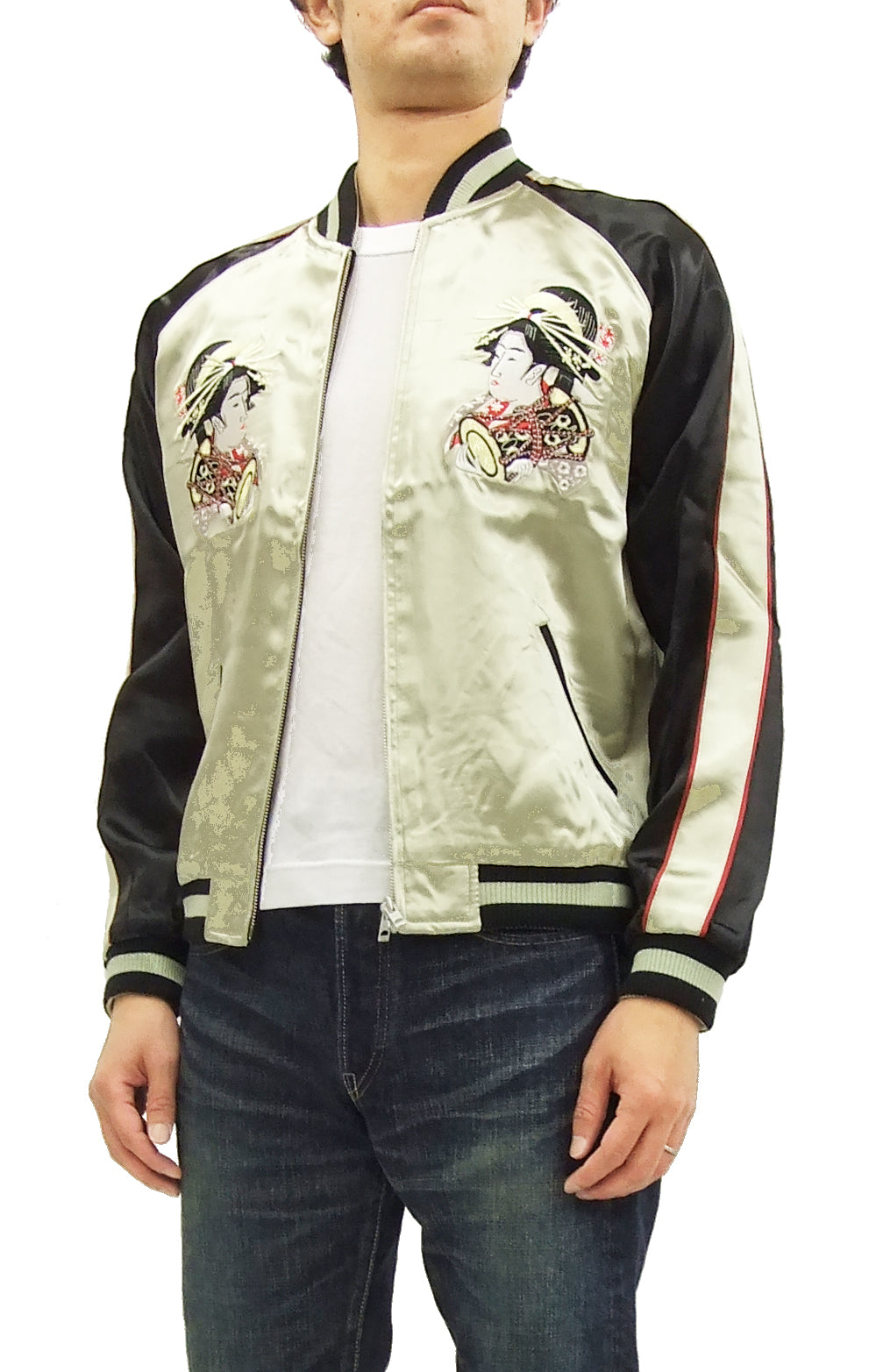 Men's Japanese Souvenir Jacket - Hanatabi Gakudan Oiran Art Sukajan Bomber (SSJ 000) | Vintage Asian Streetwear for Casual Wear & Festival Outfits