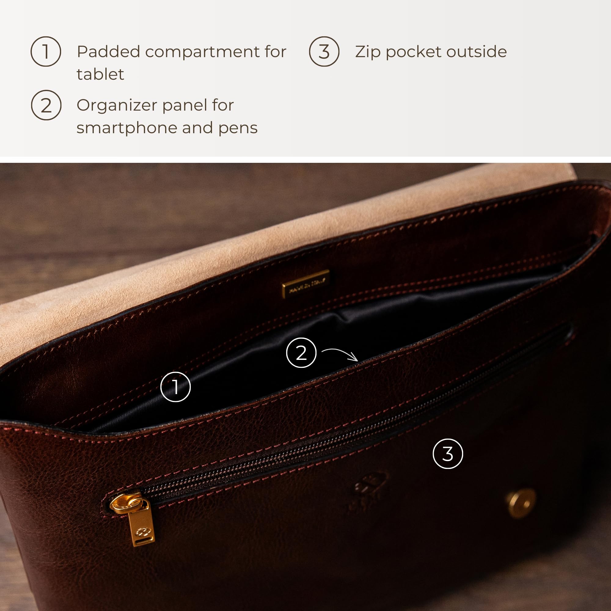 Premium Full Grain Leather Messenger Bag for Men - Durable Crossbody Shoulder Bag with Tablet Pocket - Perfect for Work, Travel & Daily Commute