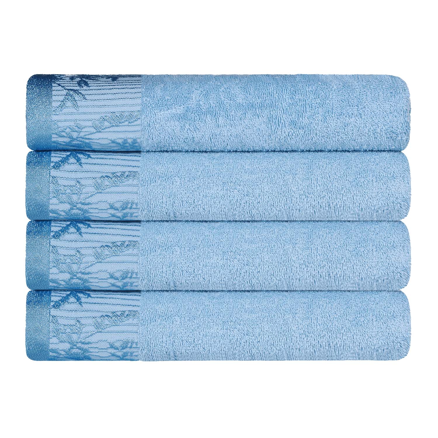 Premium Wisteria Cotton Floral Embroidered Jacquard Border Bath Towel Set of 4 - Ultra Soft & Absorbent Luxury Towels for Spa, Bathroom & Guest Use