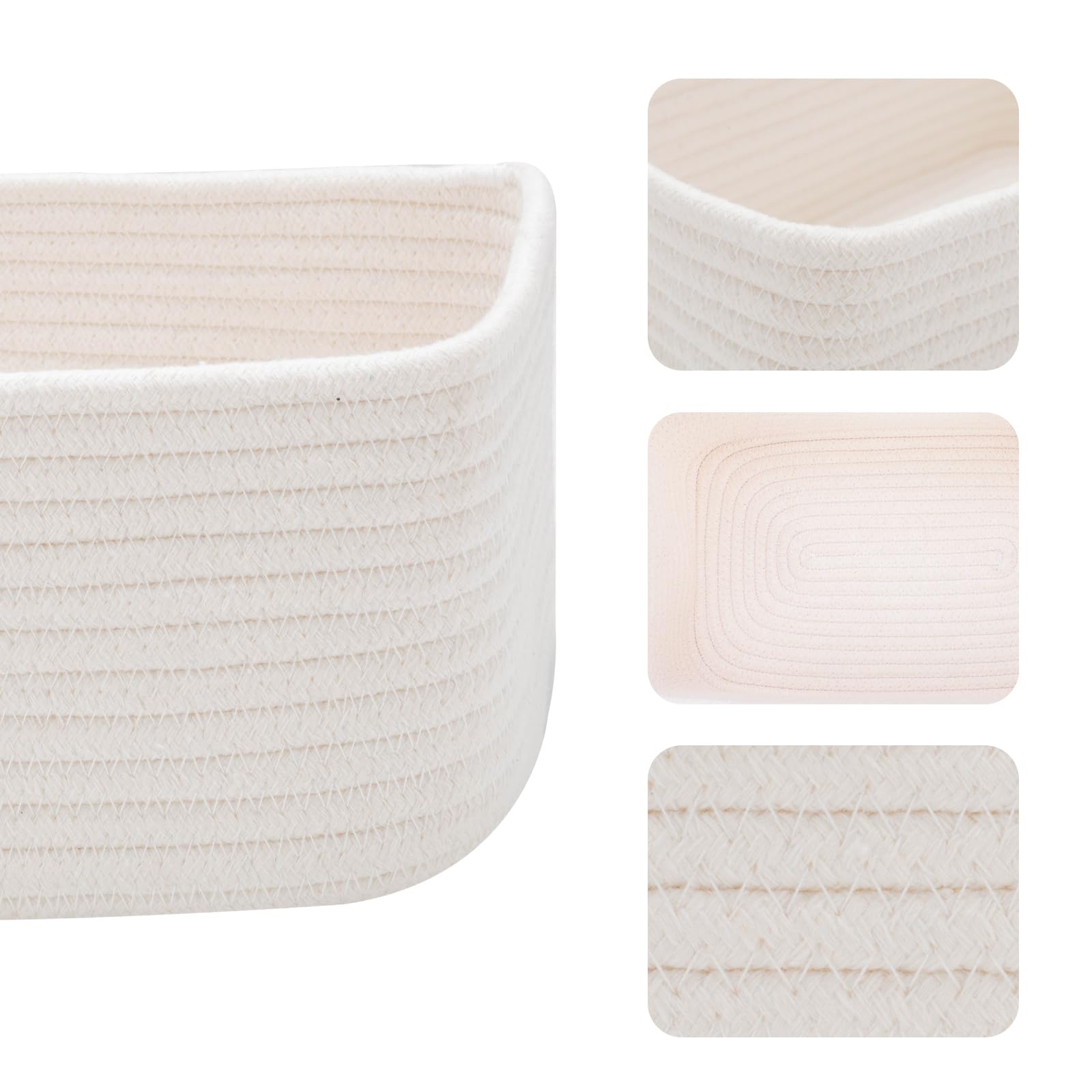 Woven Rope Storage Baskets - 3 Pack Organizer Bins for Closet & Toys | 11.5×7.5×4.7