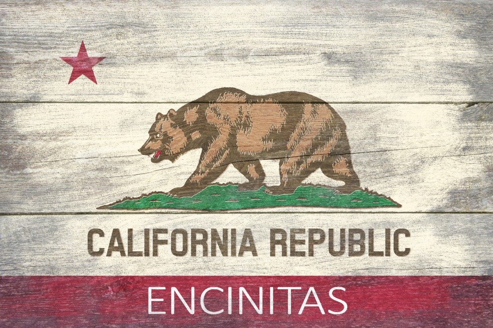 Rustic California State Flag Art Print - 24x36 Signed Wall Decor Poster | Vintage Encinitas, CA Style for Home & Office Decoration