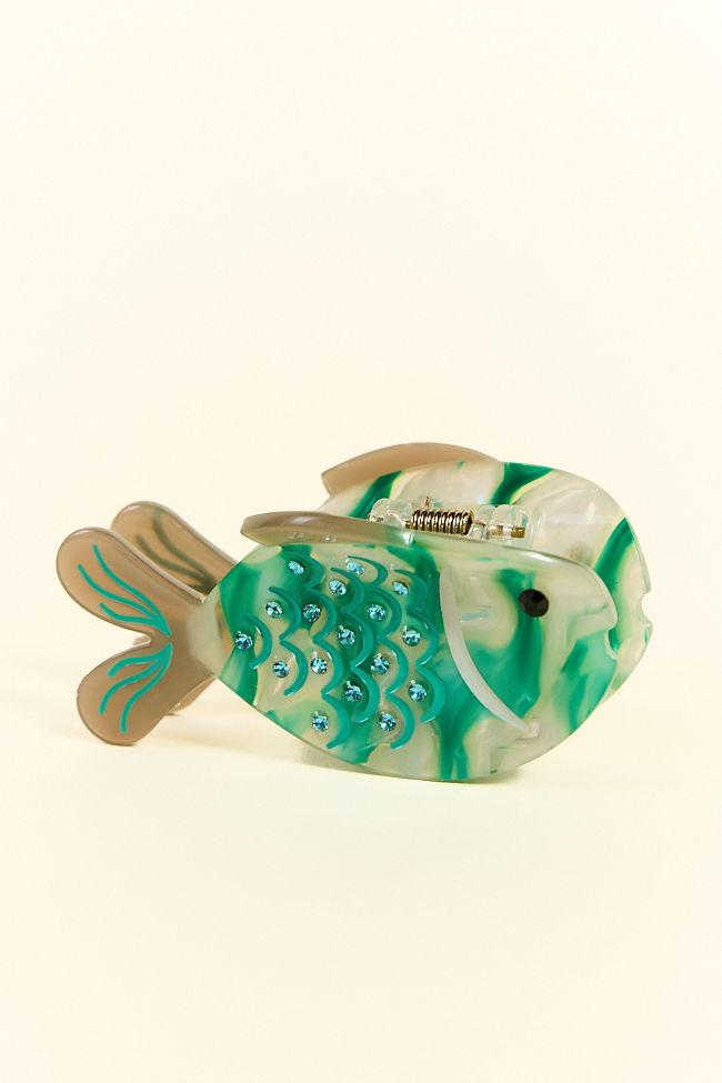 Aqua Blue Fish Claw Hair Clip - Non-Slip Hair Claw for Women, Girls - Perfect for Beach, Pool, Summer Outfits & Everyday Hairstyles