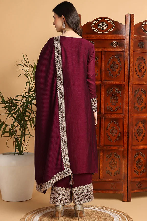 Maroon Silk Blend Suit Set for Men & Women | Elegant Festive Outfit for Diwali, Weddings & Special Occasions | Comfortable & Stylish Party Wear