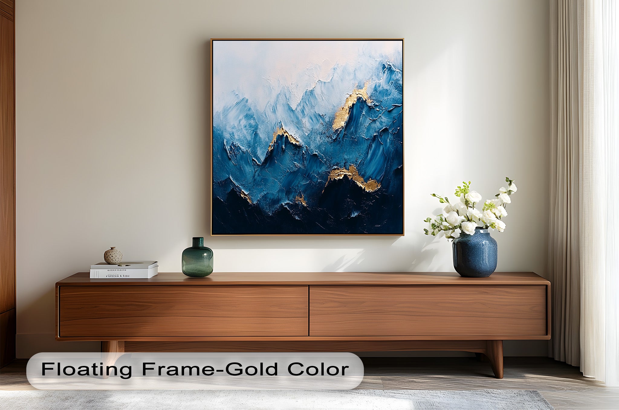 Blue Ridge Art - Handmade Abstract Mountain Oil Painting on Canvas for Home & Office Wall Decor
