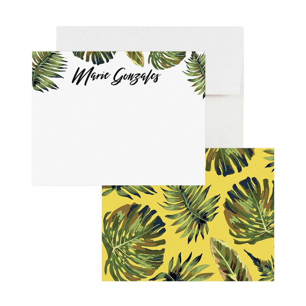 Personalized Tropical Greeting Cards with Envelopes - Watercolor Palm Leaf Stationery for Women - Custom Thank You Cards, Choose Quantity & Envelope Color - Perfect for Birthday, Wedding, Thank You Notes & Special Occasions