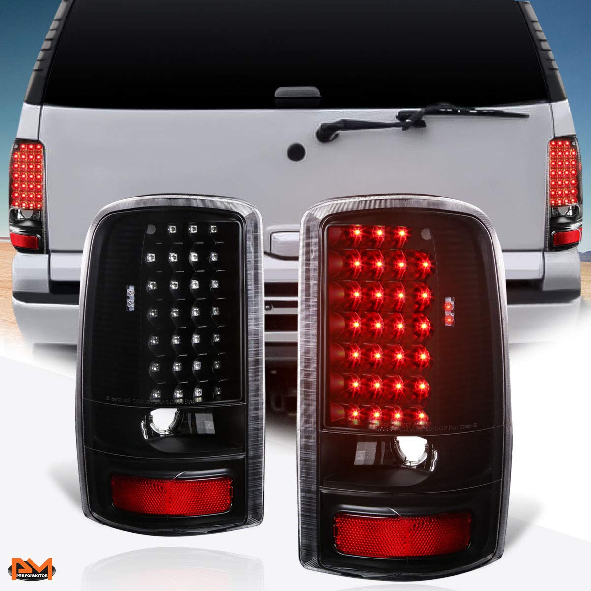 PM PERFORMOTOR Full LED Tail Lights Brake Lamps Assembly - Compatible with 00-06 Chevy Tahoe & GMC Yukon (Black Housing/Clear Lens) - Upgrade Your Truck's Style & Visibility for Night Driving & Off-Road Adventures