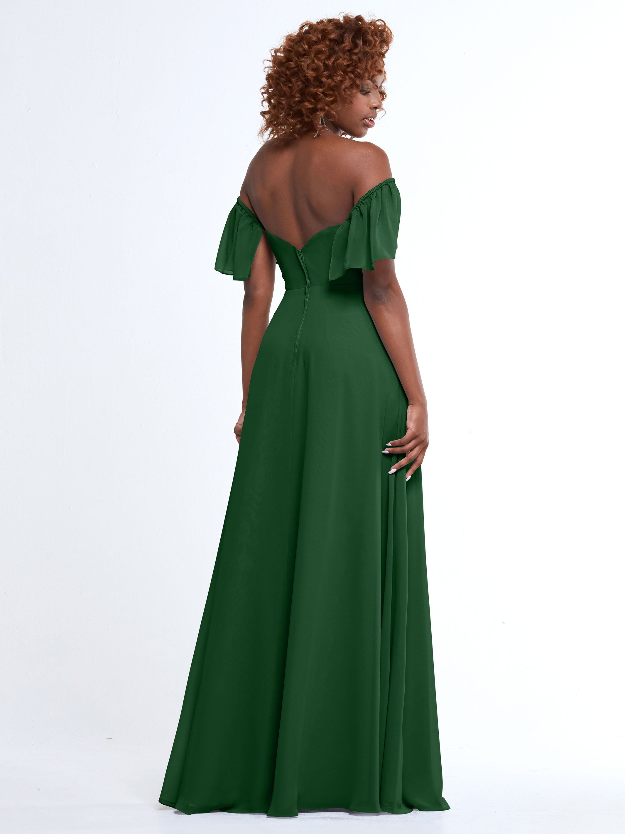 Elegant A-Line Off-The-Shoulder Chiffon Bridesmaid Dress with Pockets - 80168 | Perfect for Weddings, Formal Events & Special Occasions