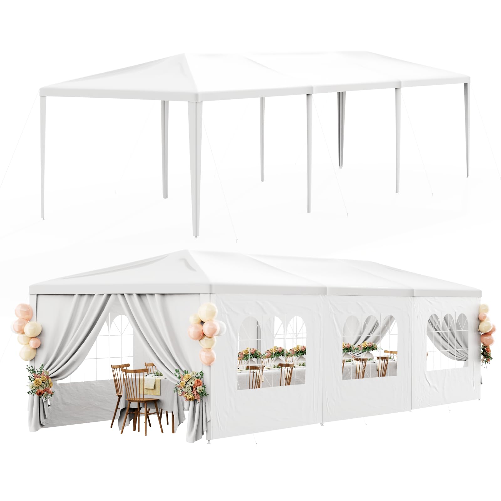 10x30 White Party Tent - Heavy Duty Outdoor Canopy with 8 Removable Sidewalls for Weddings, BBQ, Graduation & Backyard Events | Waterproof Patio Gazebo Shelter for Garden Parties, Birthday Celebrations & Outdoor Gatherings