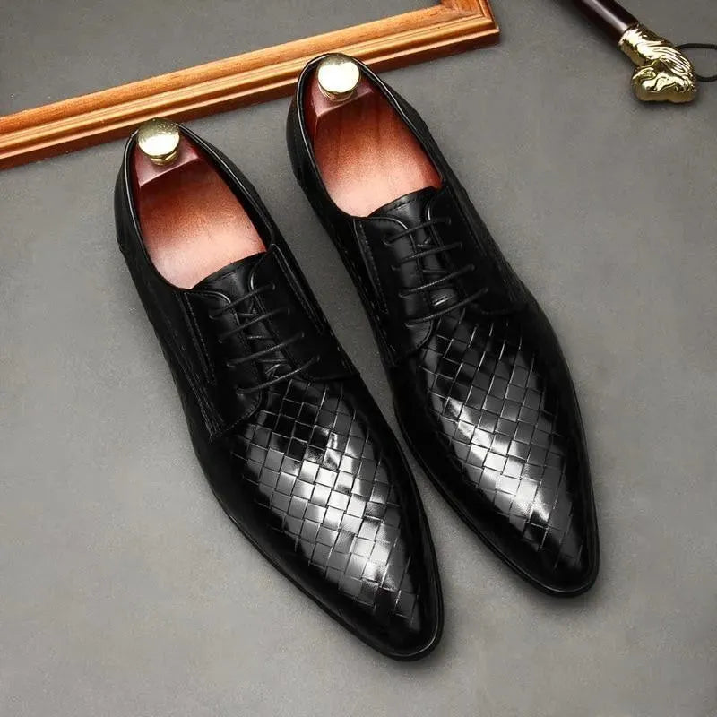 Men's Woven Oxford Dress Shoes - Genuine Leather Formal Shoes for Business, Wedding & Office Wear