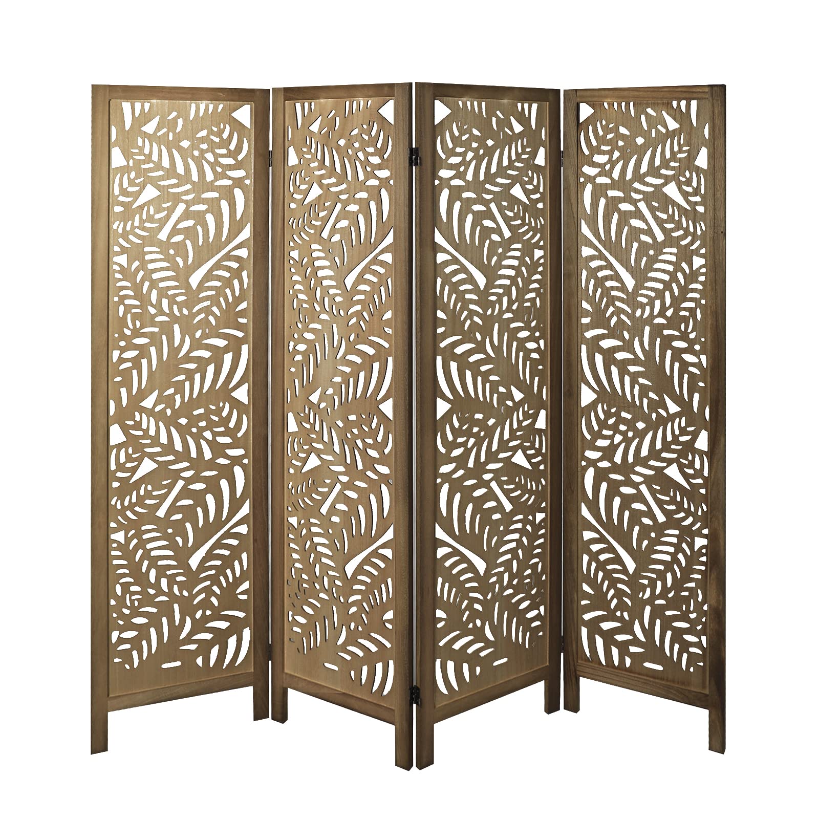 Babion 4-Panel Wooden Room Divider Screen - 5.6ft Tall Folding Partition with Exquisite Carvings - Modern Brown Bedroom Divider for Privacy & Space Separation | Perfect for Studios, Apartments, Offices & Home Decor