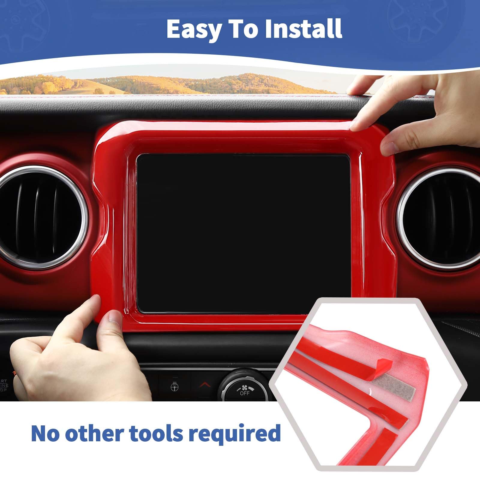 Jeep Wrangler JL JLU & Gladiator JT Center Console Radio Display Panel Trim Cover (2018-2023) - RT-TCZ Red Interior Accessory for 8.4