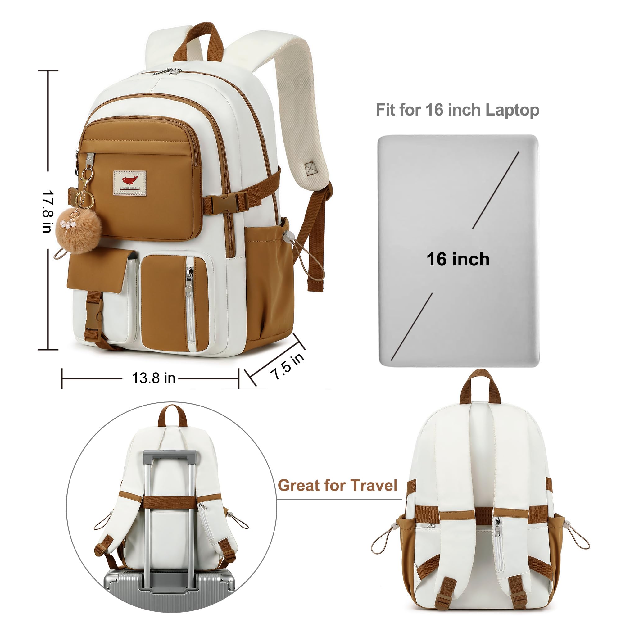15.6 Inch Anti-Theft Laptop Backpack for Women & Teens - Lightweight School Backpack for College, High School, Middle School - Large Travel Book Bag with USB Charging Port - Perfect for Commuting, Study, Work & Daily Use (Beige Khaki)