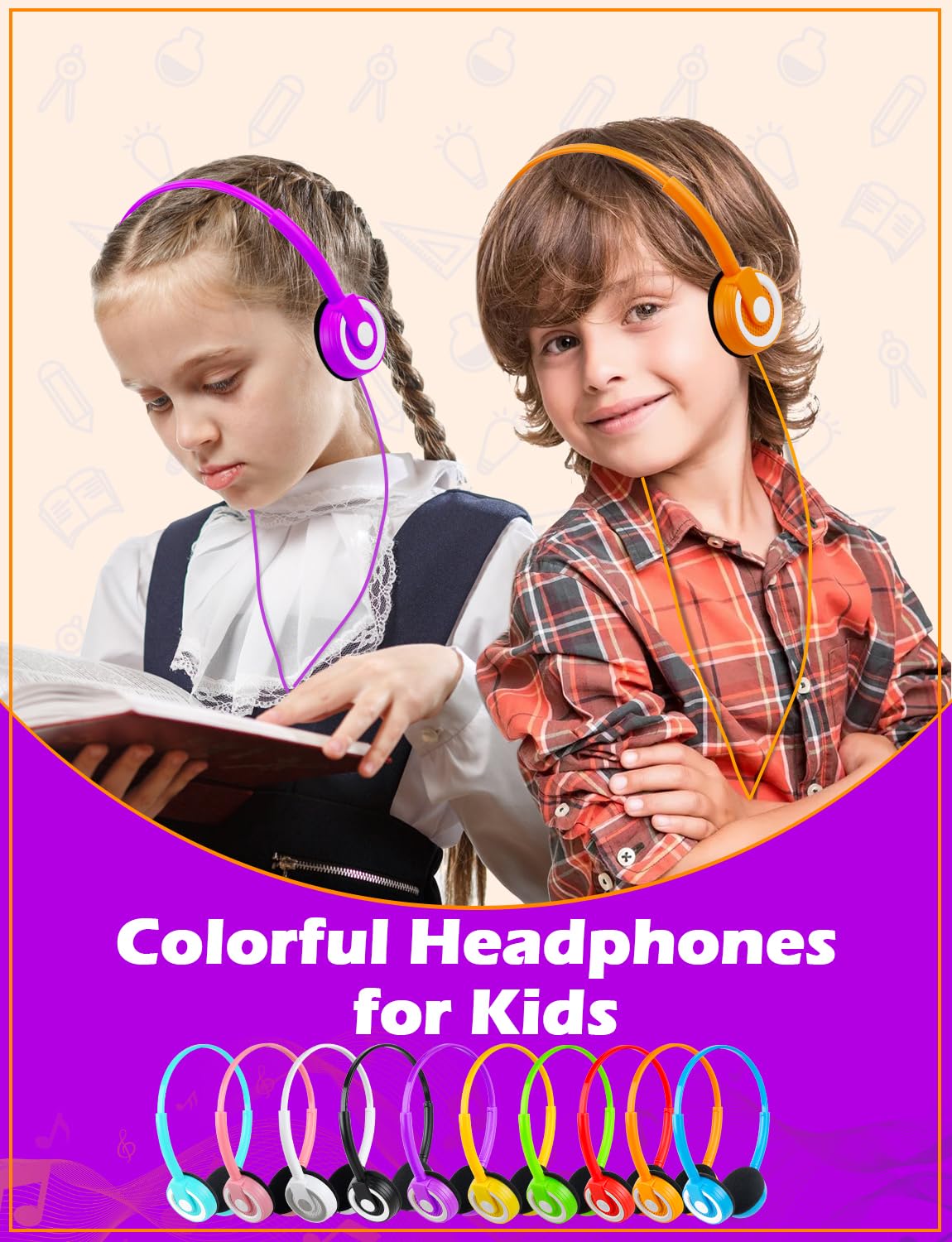 20 Pack Kids Headphones Bulk for Classroom - 3.5mm Jack Wired Headphones for School Students, Children & Teens (10 Mixed Colors) - Durable Headphones for Learning, Online Classes & Homeschooling