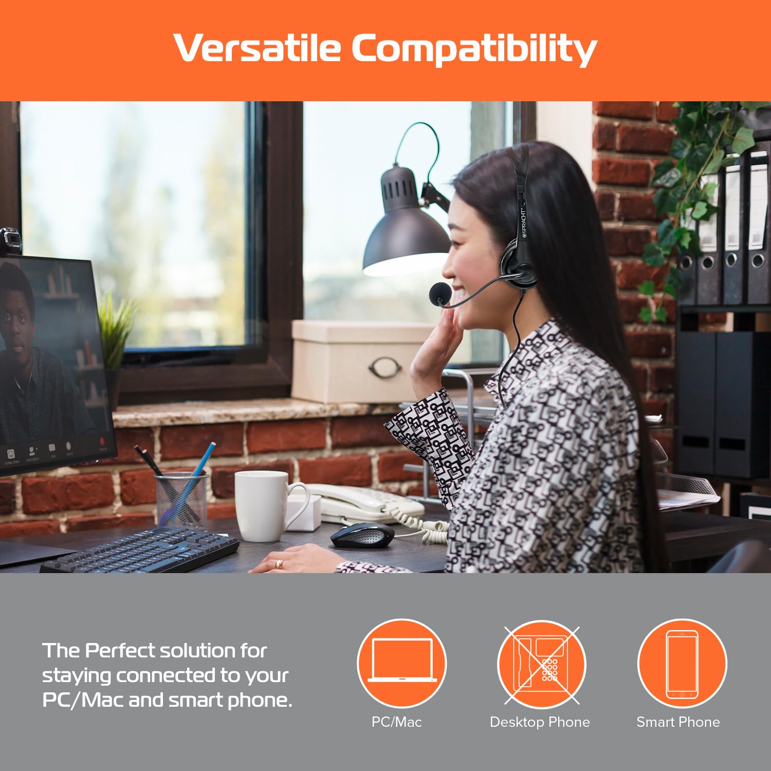 SPRACHT ZUM3500 Wireless Bluetooth Headset with Noise Cancelling - Black | Hands-Free Calling for Office, Driving & Gaming