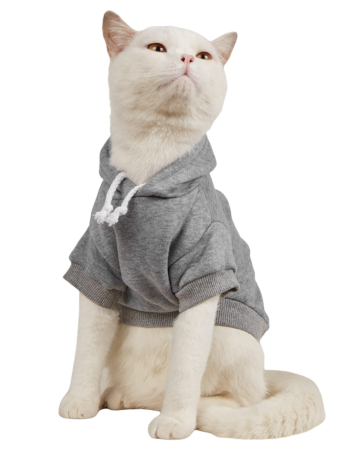 QWINEE Dog Hoodie & Cat Apparel - Warm Pet Jacket for Small Medium Dogs & Cats - Light Grey Medium Size - Perfect for Winter Walks & Indoor Comfort