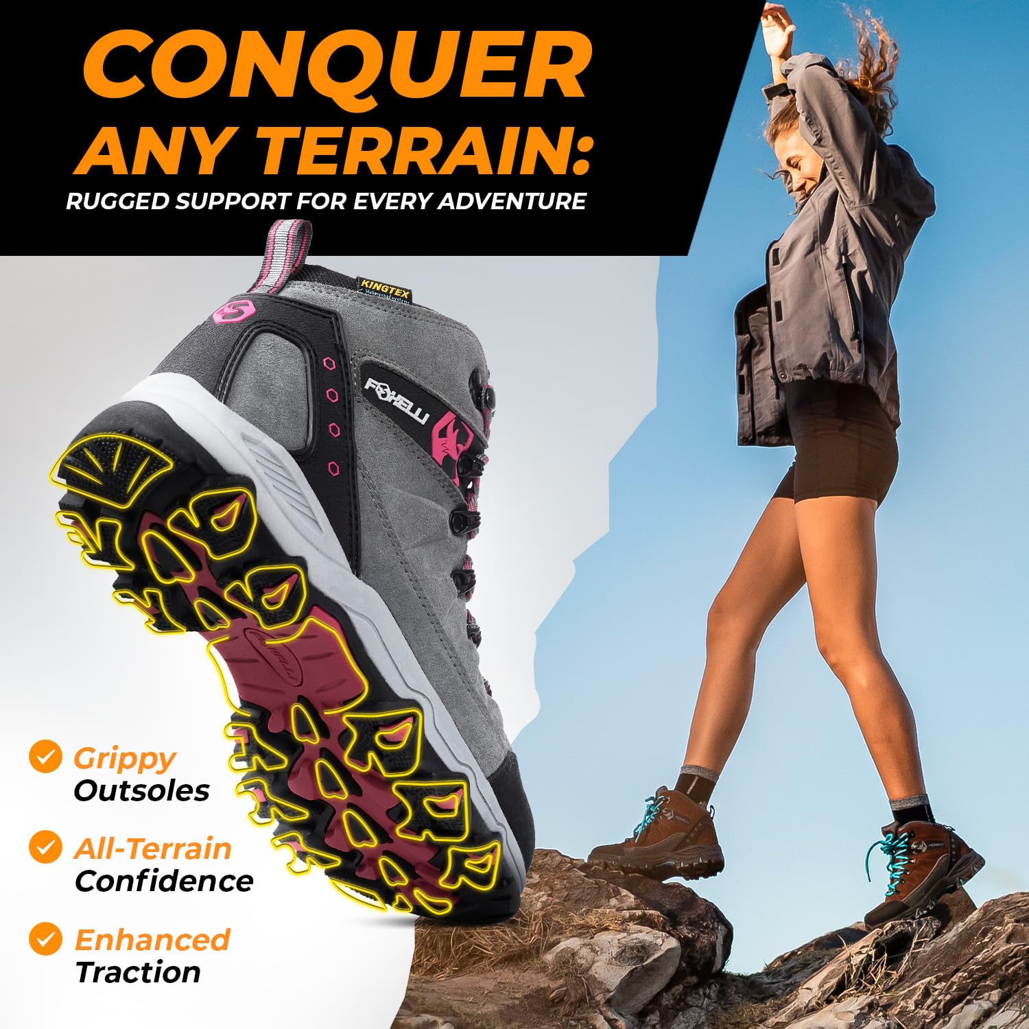 Foxelli Women's Hiking Boots Waterproof Lightweight Breathable Suede Leather - Perfect for Outdoor Adventures, Trail Walking & Camping