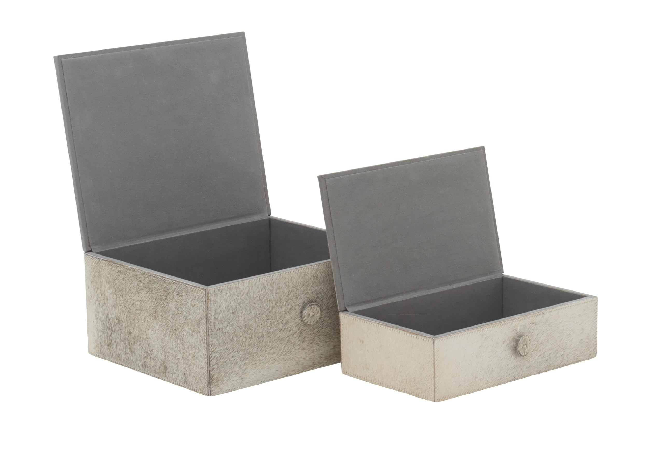 Handmade Leather Storage Box Set - Cowhide Decorative Keepsake Boxes with Loop Fastener, 11