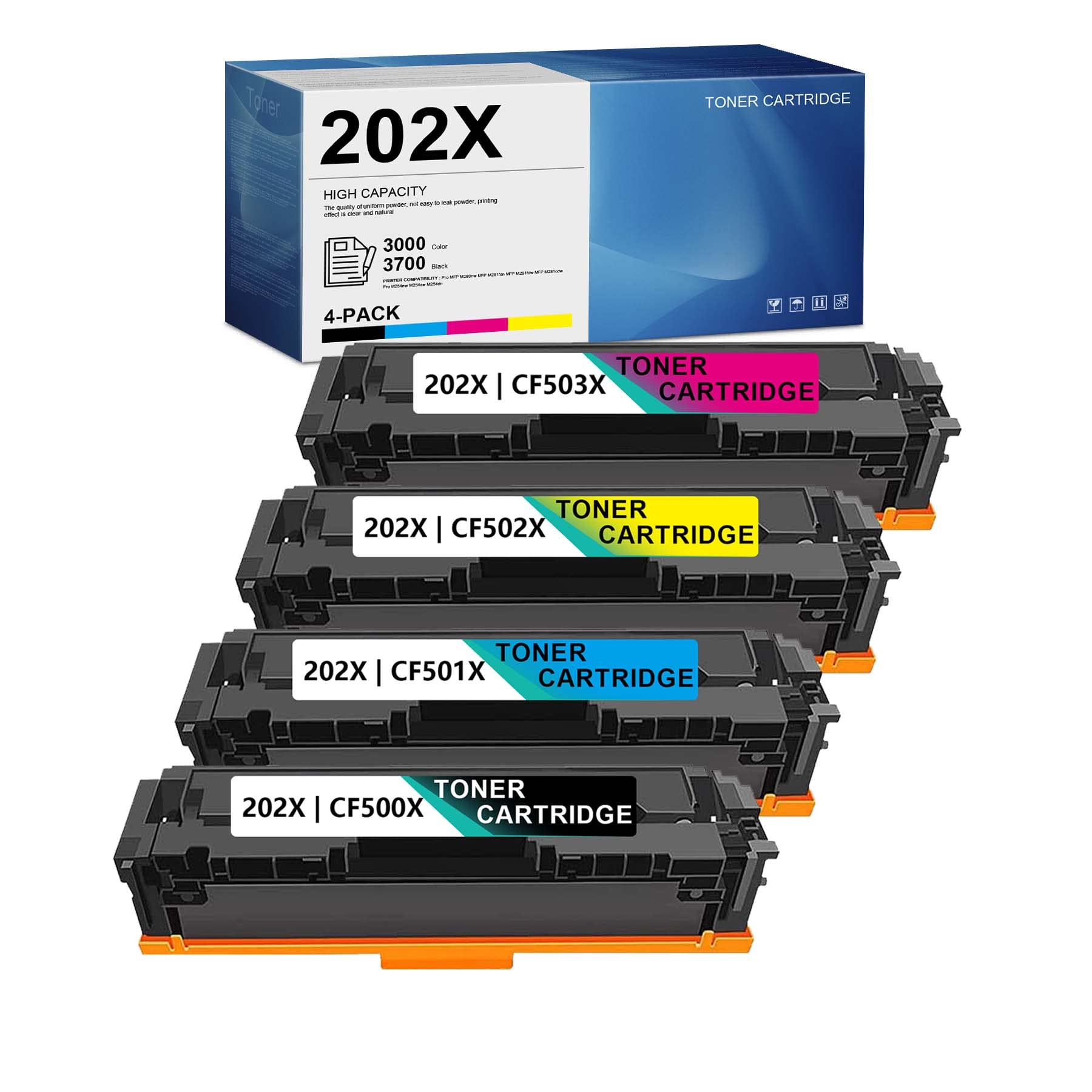 HUIAYA High Yield Toner Cartridge Replacement (4-Pack, 1BK/1C/1M/1Y) for HP Pro M254dn M254nw M254 MFP M281cdw M280nw M281 Printers - Compatible with CF500X CF501X CF502X CF503X | Perfect for Office & Home Printing Needs