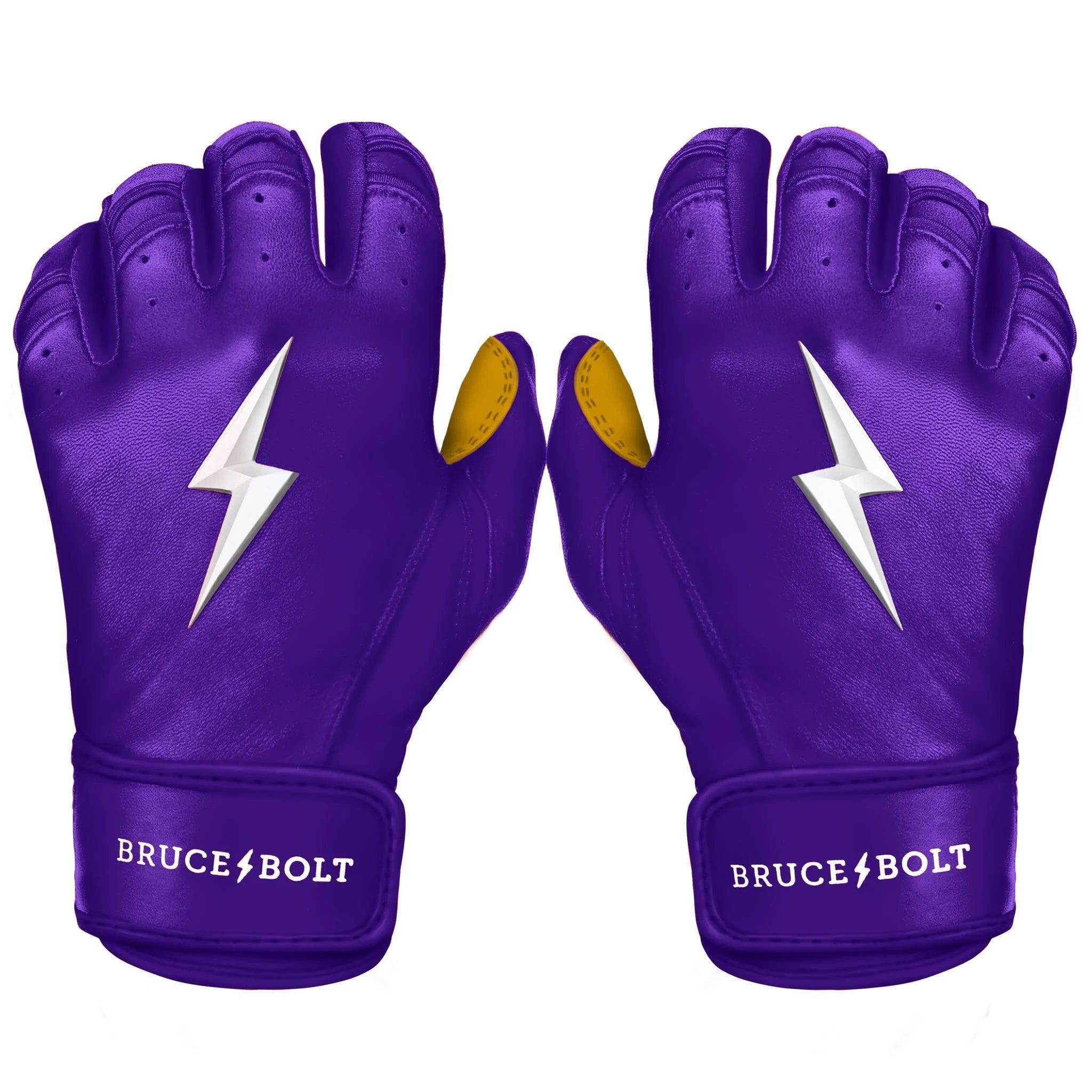 Bruce Bolt PREMIUM PRO Short Cuff Batting Gloves - Purple Baseball Gloves for Hitting & Fielding | Durable Grip for Baseball, Softball & Training | Youth & Adult Sizes Available