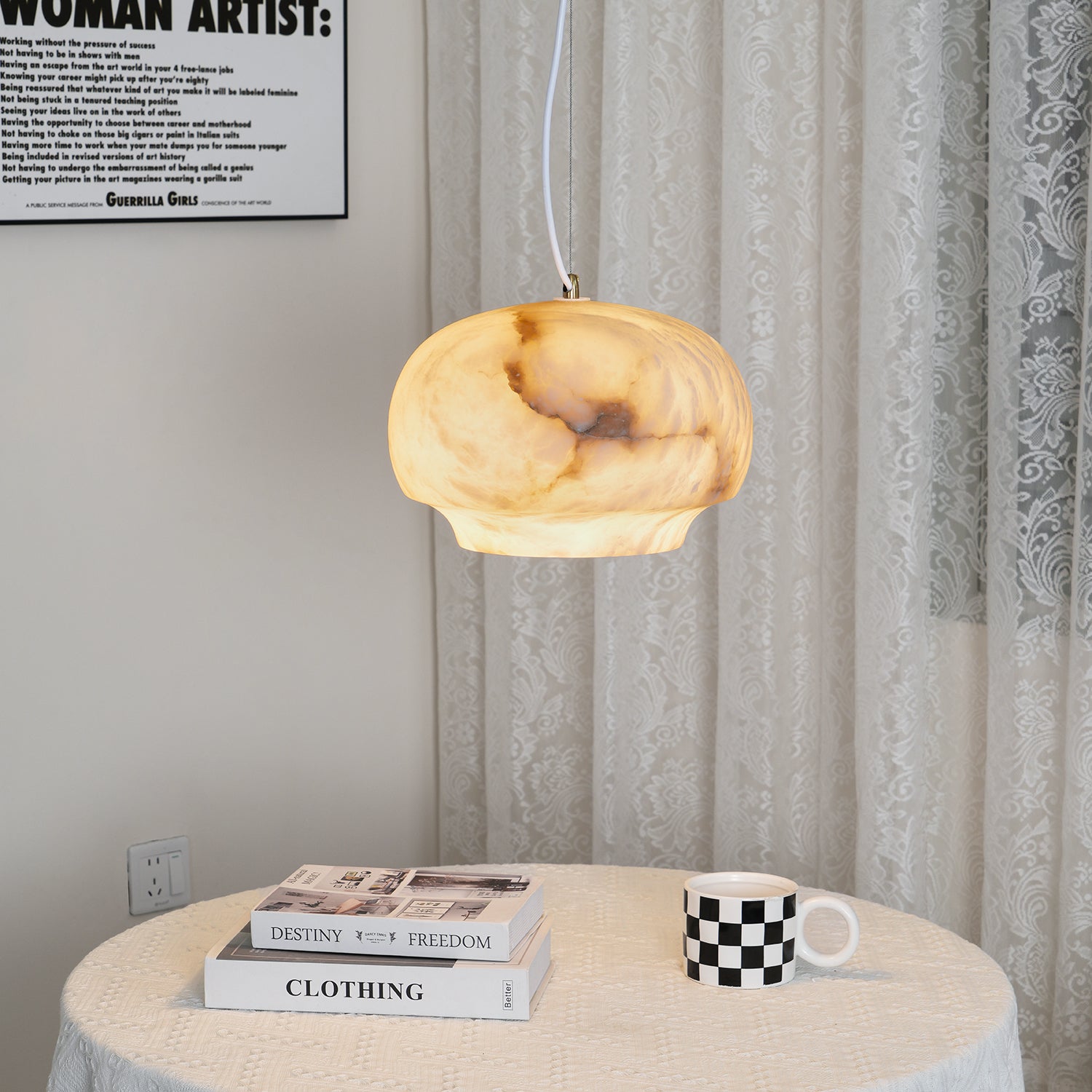 Camille Alabaster Pendant Lamp - Elegant Handcrafted Glass Ceiling Light Fixture for Dining Room, Kitchen Island & Bedroom Lighting