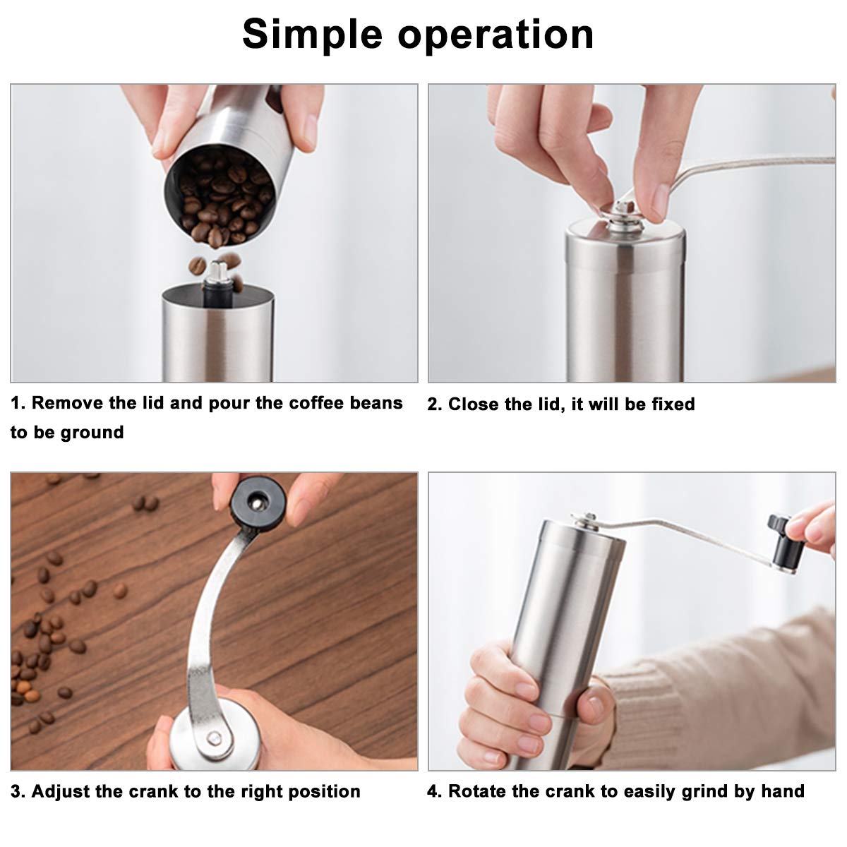 Premium Manual Coffee Grinder with Adjustable Settings - Ceramic Conical Burr, Stainless Steel Hand Mill for Espresso, French Press & Pour Over | Perfect for Home, Office, Travel & Camping | Includes Cleaning Brush & Storage Bag