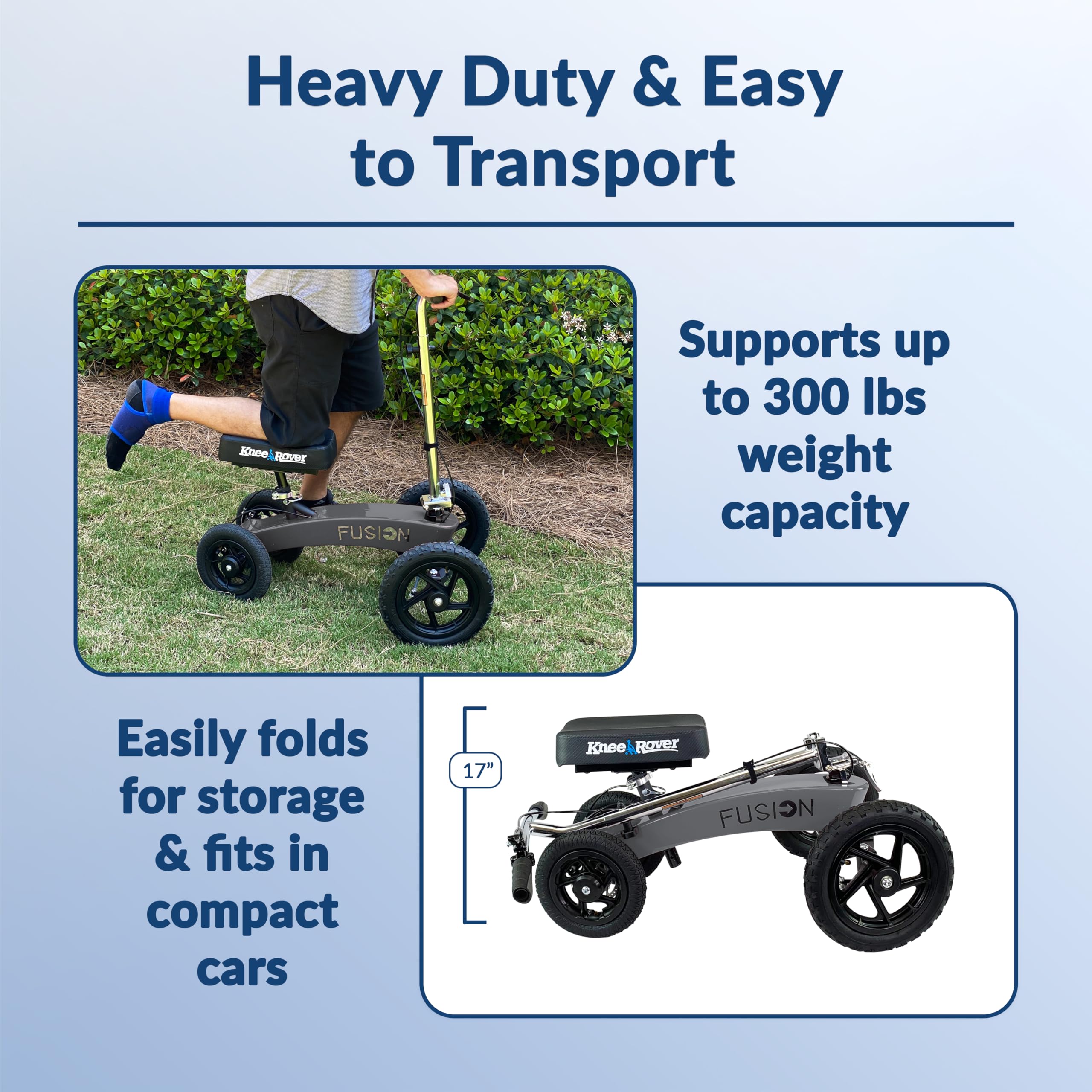 KneeRover All-Terrain Fusion Patented 4-Wheel Steering Knee Scooter for Adults - Heavy Duty Knee Walker for Foot Surgery, Broken Ankle & Foot Injuries - Mobility Aid for Post-Surgery Recovery & Daily Use