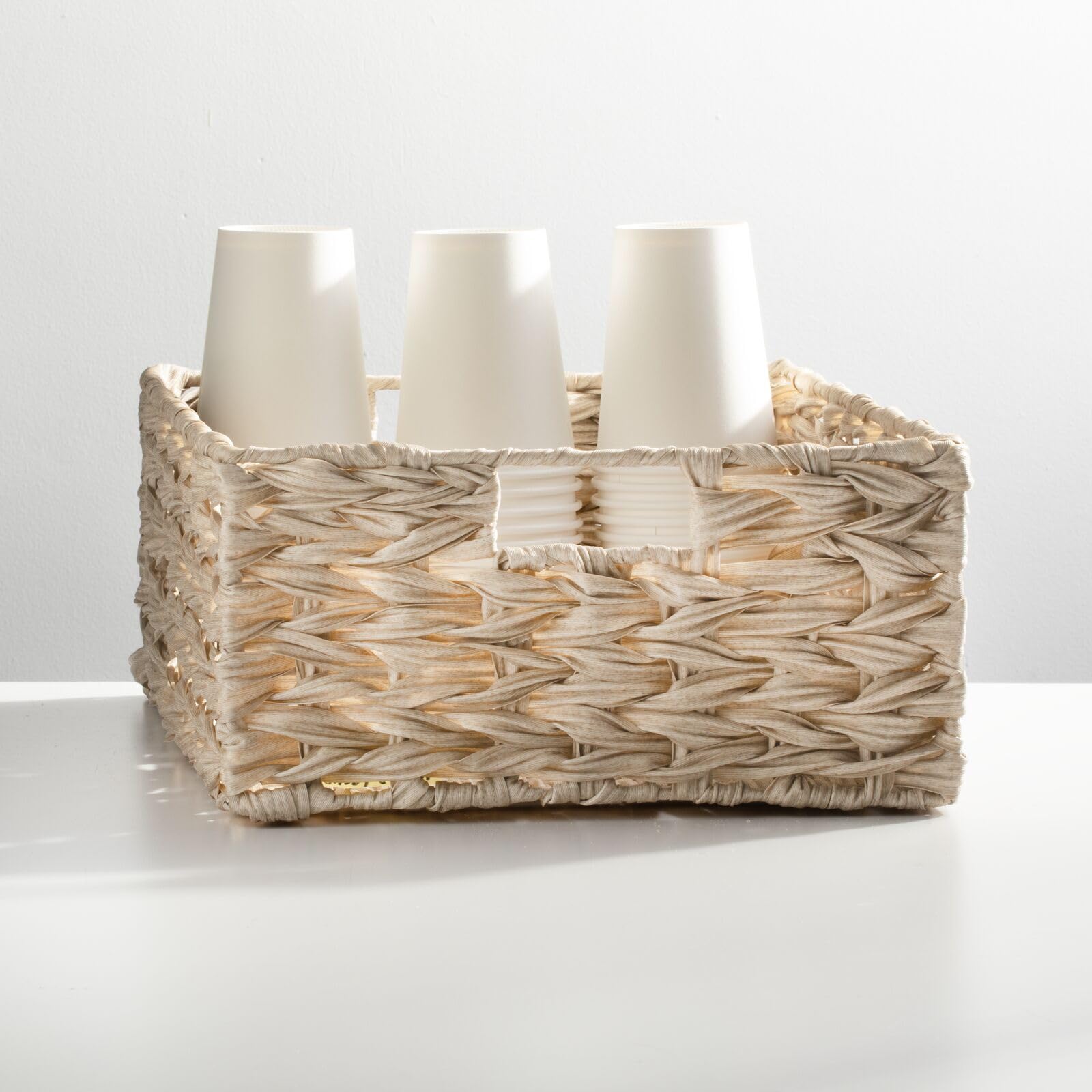 mDesign 6-Pack Storage Baskets Set - Woven Fabric Organizer Bins for Bathroom, Bedroom & Closet - Perfect for Clothes, Shoes & Accessories - Cream Beige Home Organization Solution (Great for Shelves, Underbed & Laundry Room Storage)