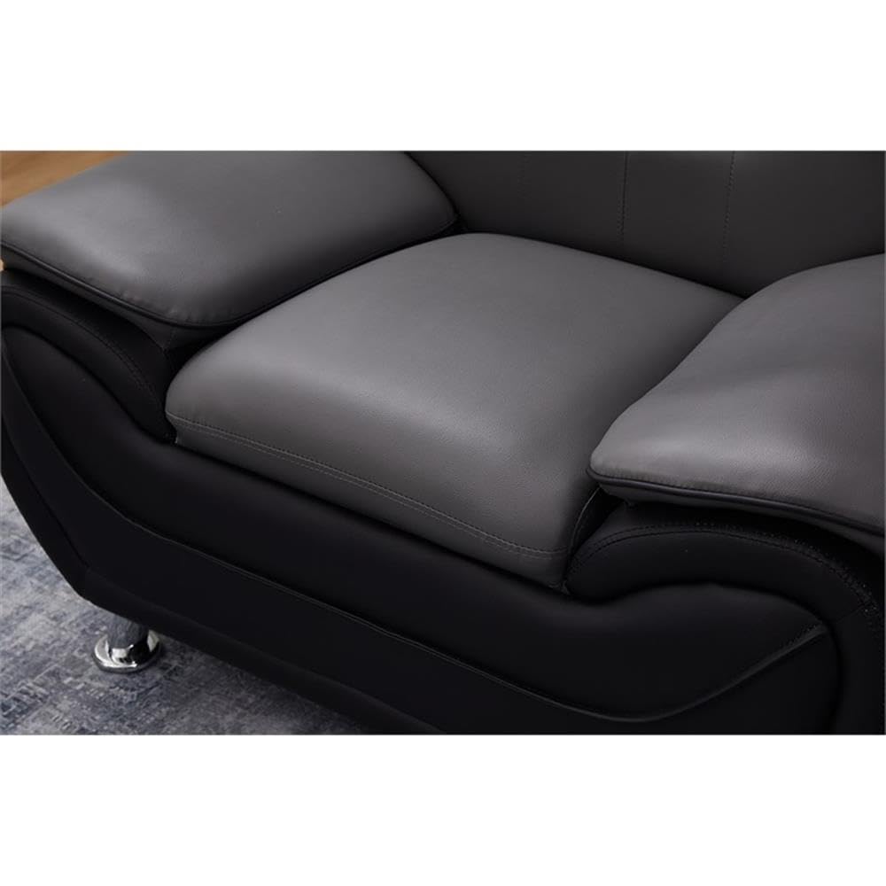 Stylish Faux Leather Living Room Chair - Black & Grey Modern Accent Chair for Home Office, Lounge, or Reading Nook