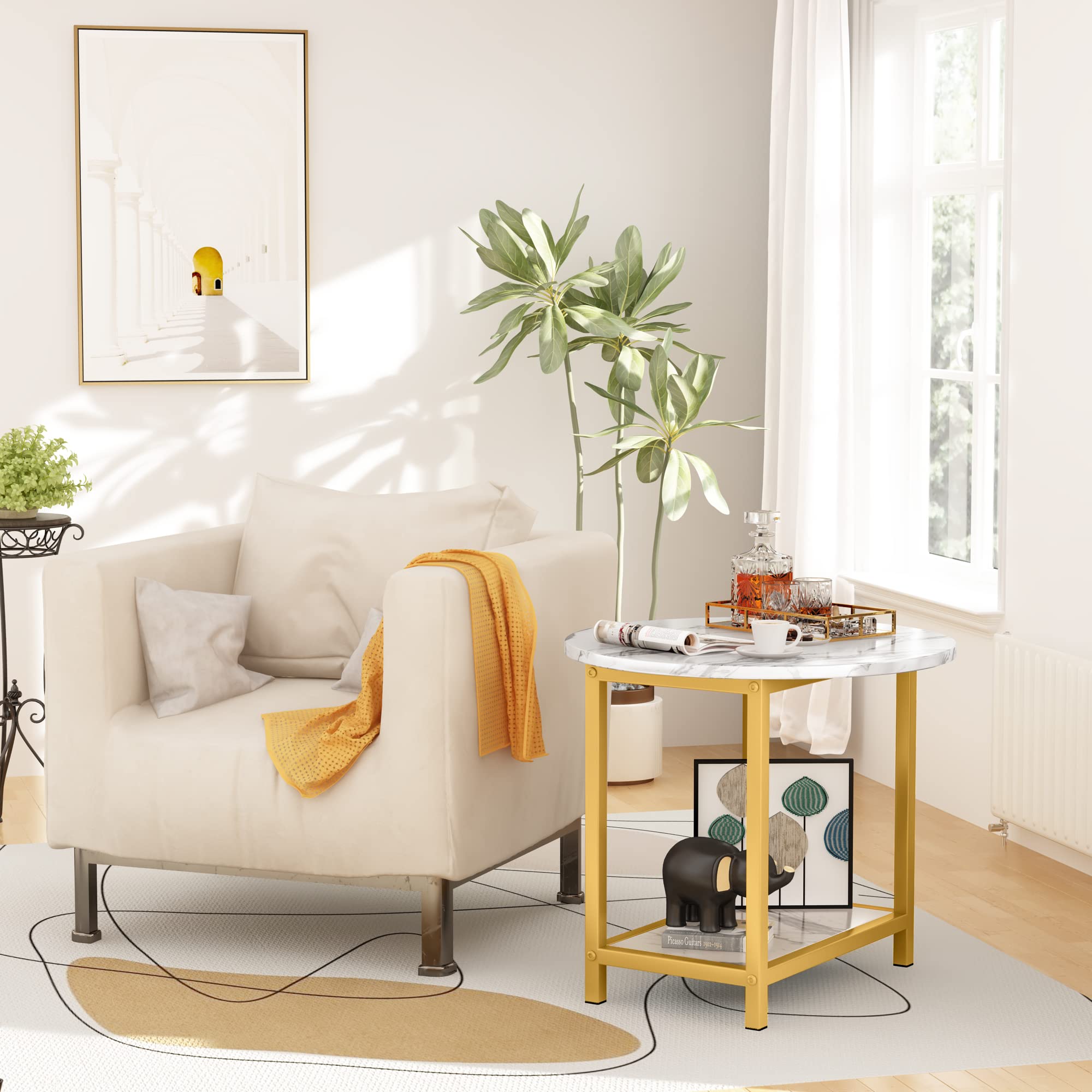 AWQM Nesting Coffee Table Set of 2 - Modern Rectangular & Round Side Tables with Open Storage & Adjustable Shelf - White Living Room & Bedroom Furniture for Small Spaces, Apartments, and Home Decor
