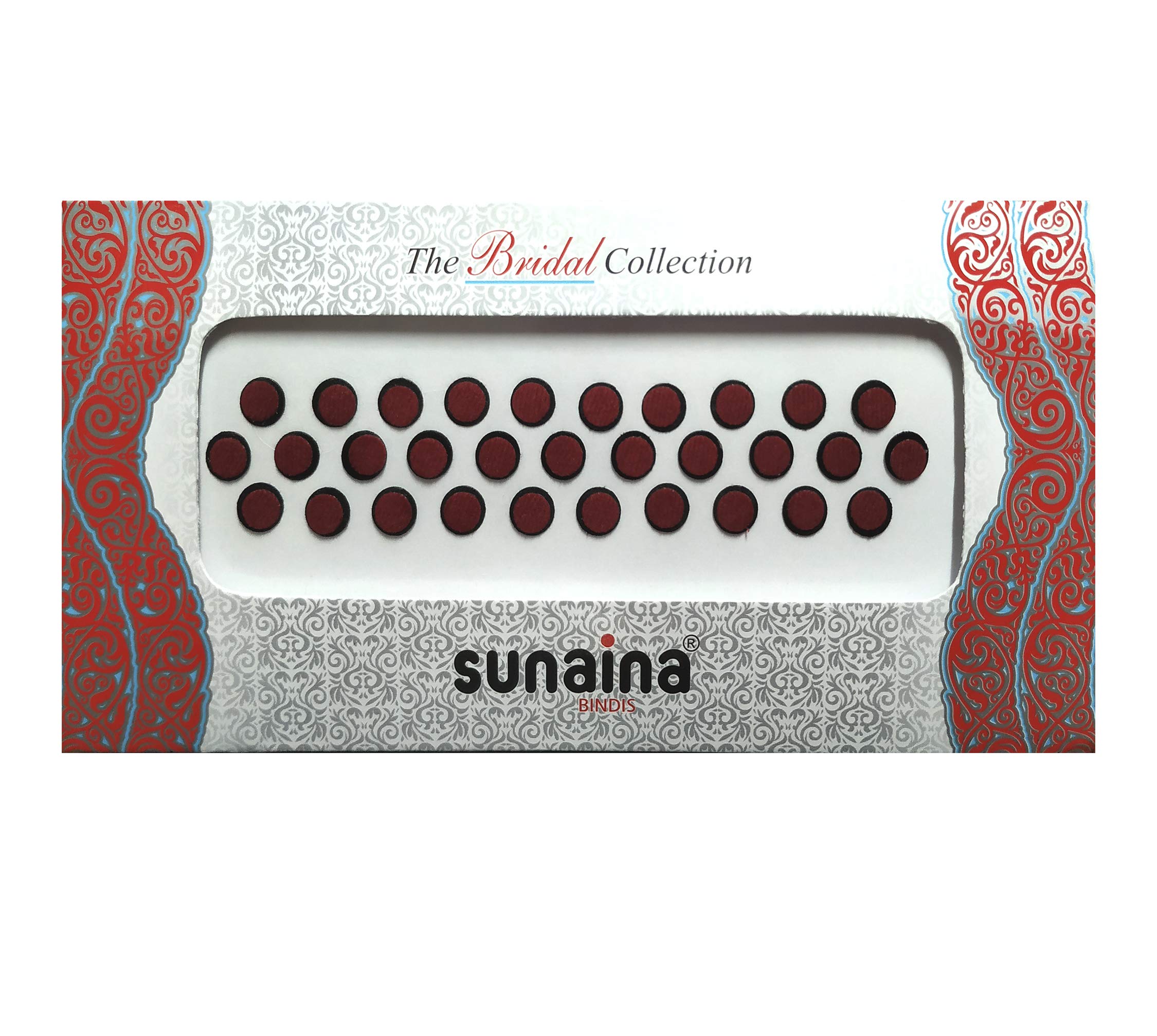 Sunaina Bridal Collection 2-Ply Maroon Round Bindis for Women - Size 3 (Pack of 3 Cards) - Perfect for Weddings, Festivals & Indian Traditional Outfits